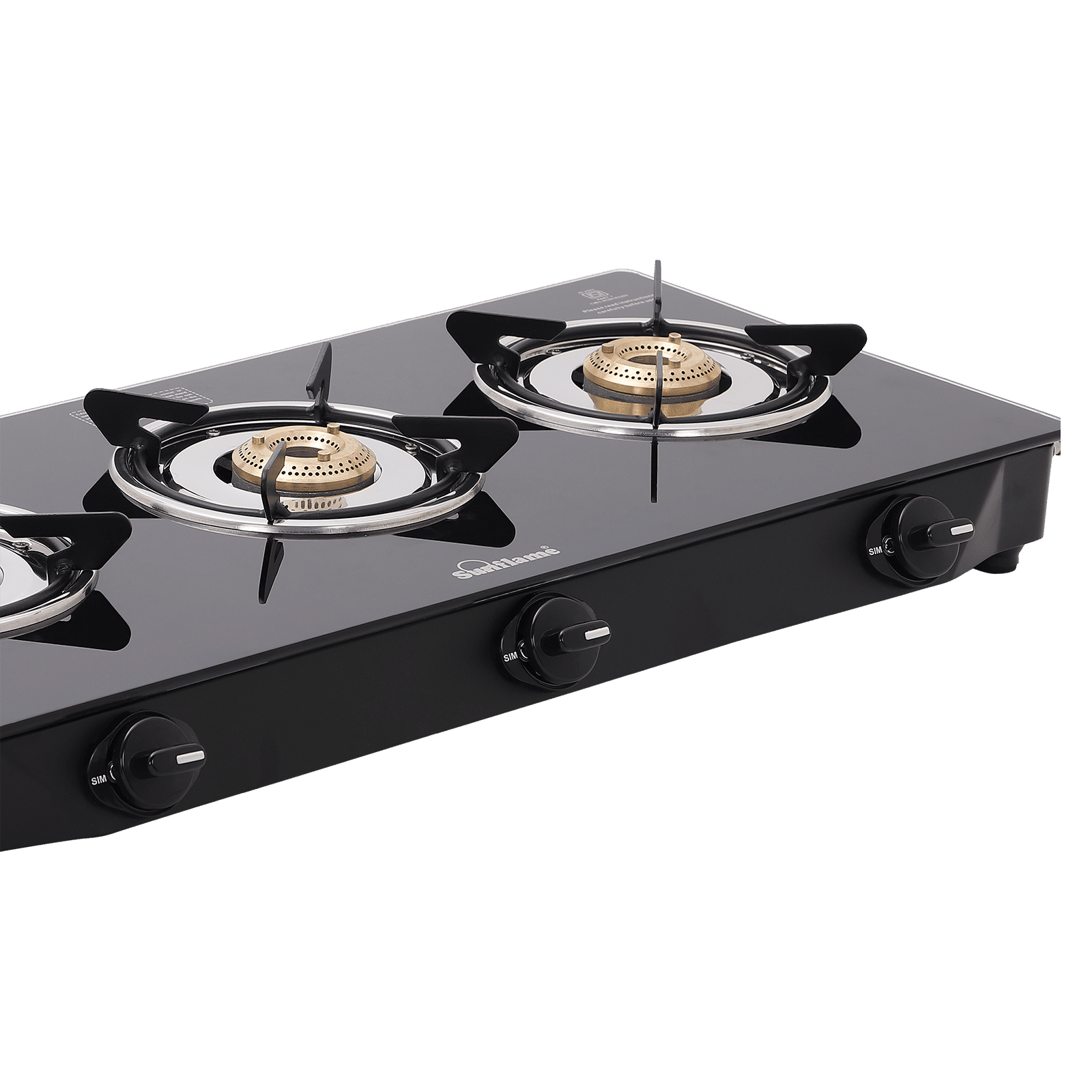 Sunflame Venza Toughened Glass Top 3 Burner Manual Gas Stove (Knob Control, Black)_6