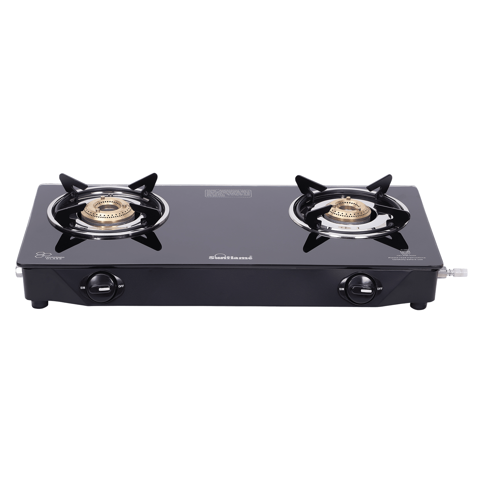 Sunflame Venza Toughened Glass Top 2 Burner Manual Gas Stove (Removable Drip Tray, Black)_1