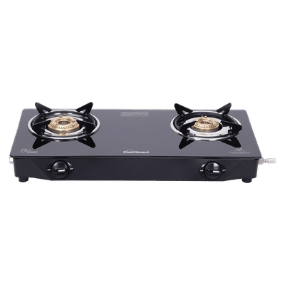 Sunflame Venza Toughened Glass Top 2 Burner Manual Gas Stove (Removable Drip Tray, Black)