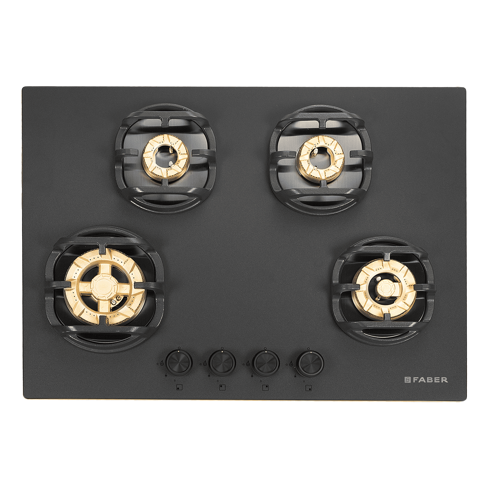 Faber Verona IND HD784 CI FFD AI Glass Top 4 Burner Automatic Hob (3D Flame Technology, Matt Black & Gold)_1