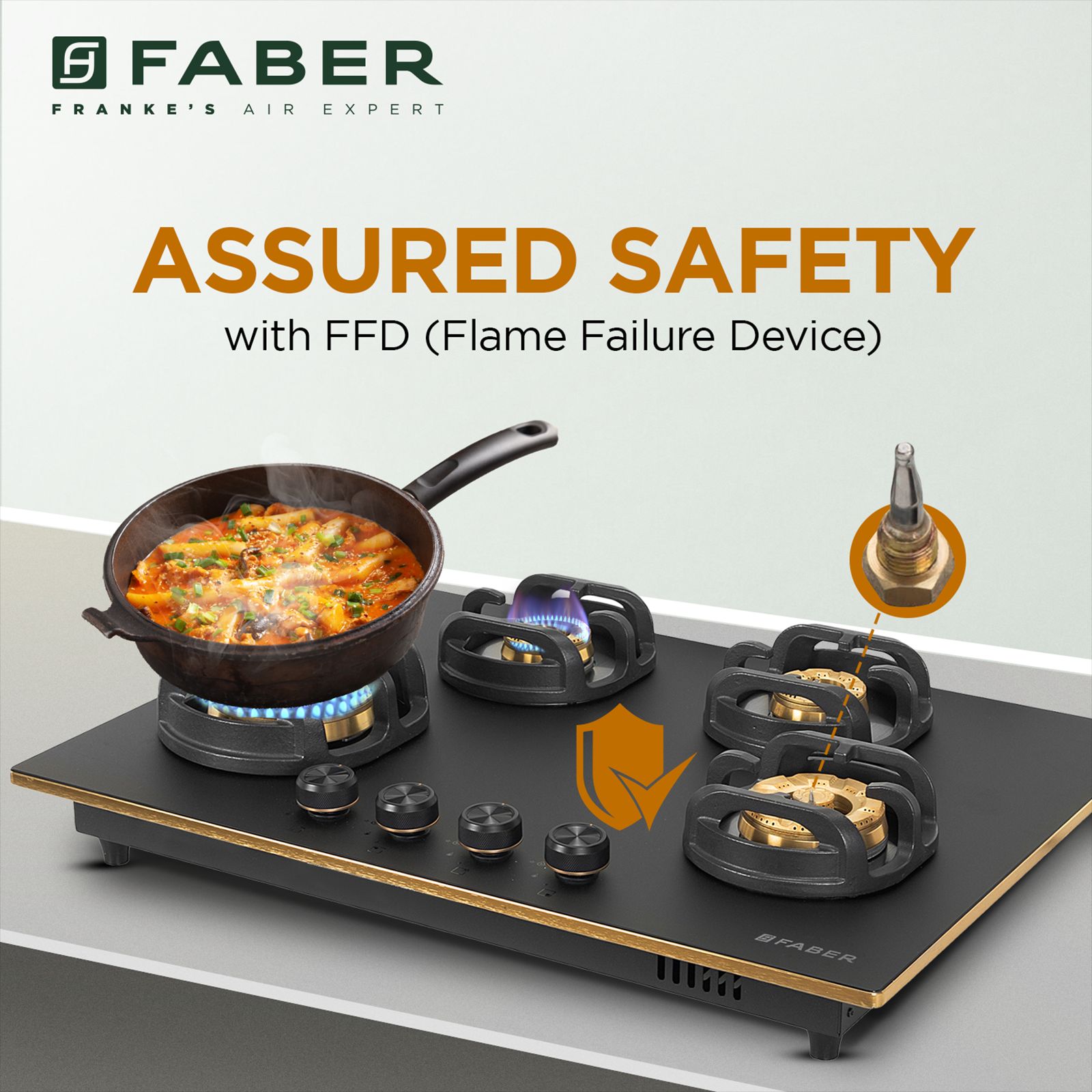 Faber Verona IND HD784 CI FFD AI Glass Top 4 Burner Automatic Hob (3D Flame Technology, Matt Black & Gold)_14