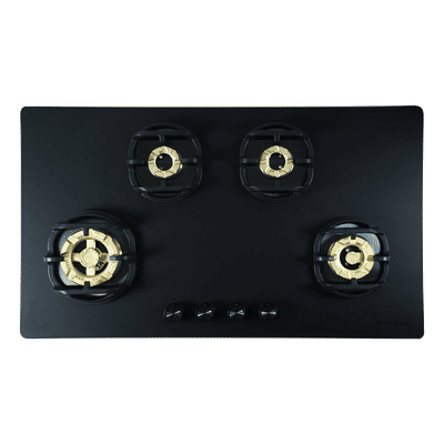 Faber Verona HD904 CI FFD AI Glass Top 4 Burner Automatic Hob (3D Flame Technology, Matt Black & Gold)
