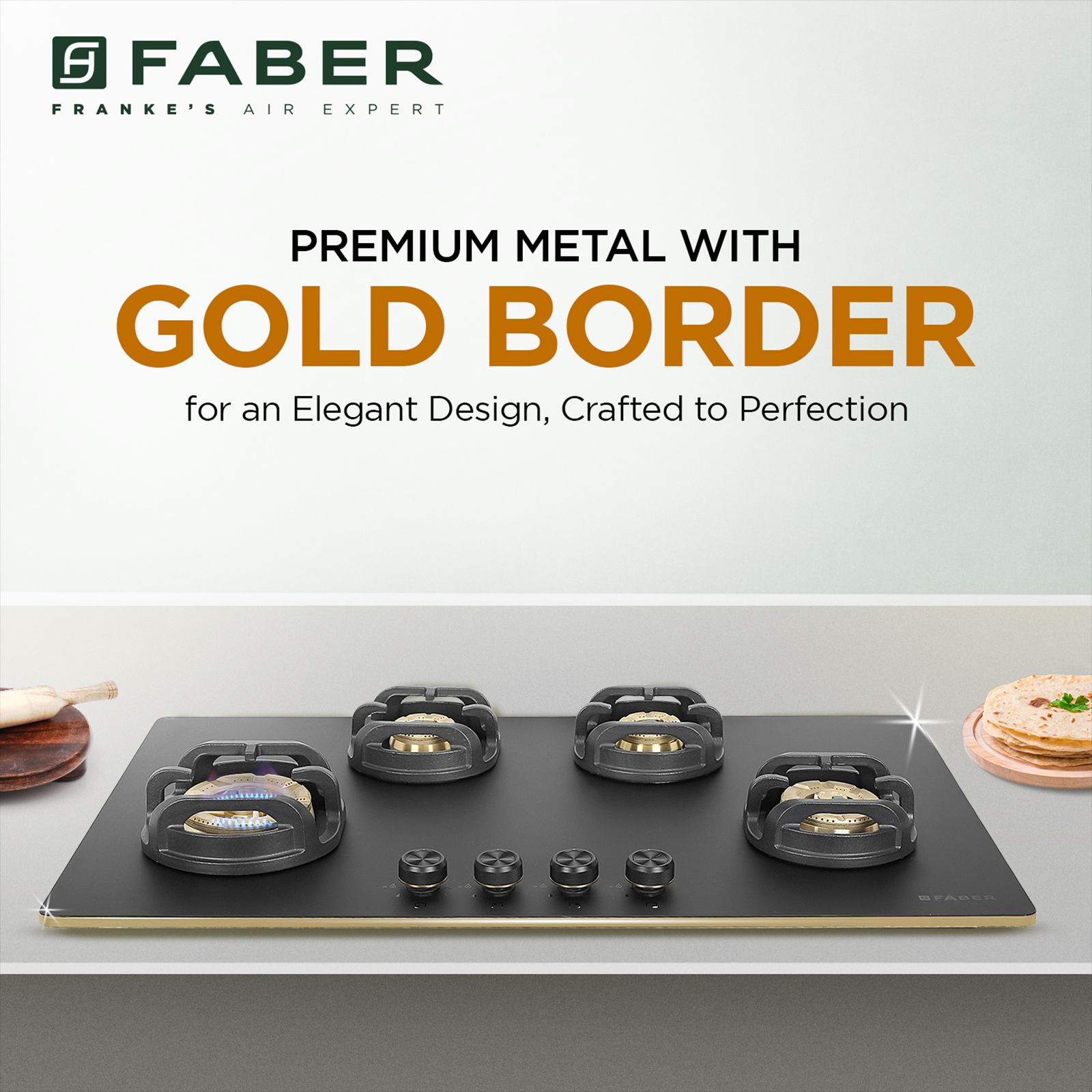 Faber Verona HD904 CI FFD AI Glass Top 4 Burner Automatic Hob (3D Flame Technology, Matt Black & Gold)_7