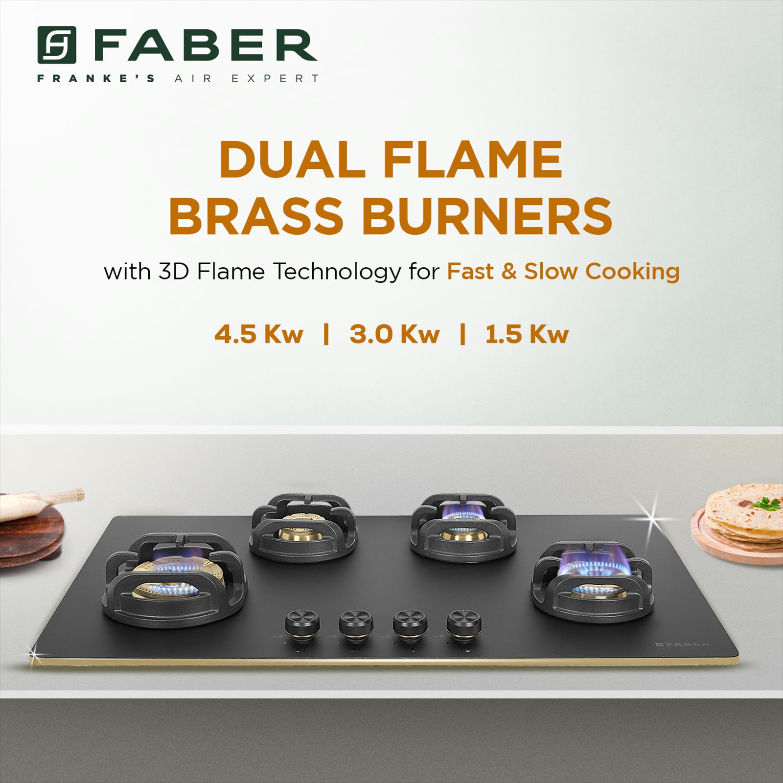 Faber Verona HD904 CI FFD AI Glass Top 4 Burner Automatic Hob (3D Flame Technology, Matt Black & Gold)_8