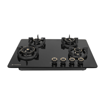 Faber Experia HT704 BR AL AI IN Toughened Glass Top 4 Burner Automatic Hob (Spill-Proof Design, Black)