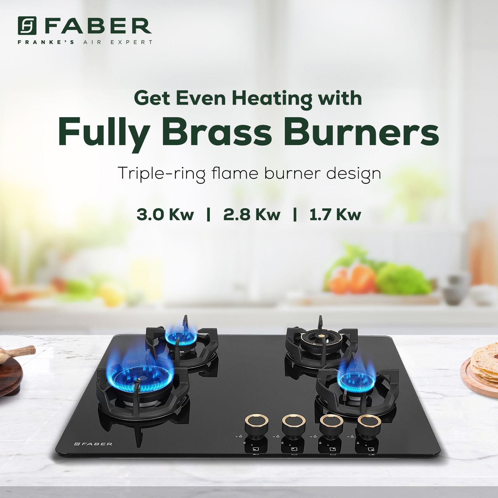 Buy Faber Experia HT704 BR AL AI IN Toughened Glass Top 4 Burner ...