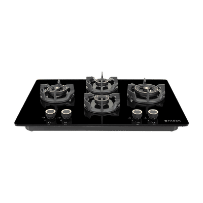 Faber Experia HT754 BR AL AI FFD IN Toughened Glass Top 4 Burner Automatic Hob (Spill-Proof Design, Black)