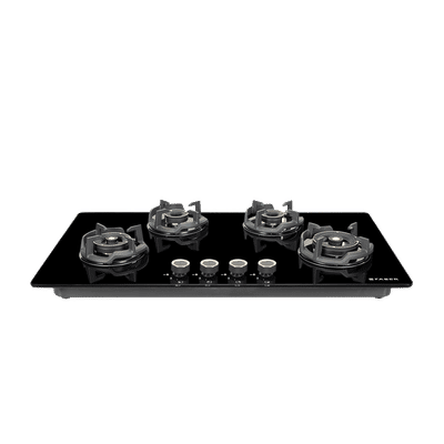 Faber Experia HT904 BR AL AI FFD IN Toughened Glass Top 4 Burner Automatic Hob (Spill-Proof Design, Black)