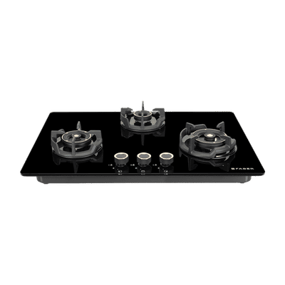 Faber Experia HT753 BR AL AI IN Toughened Glass Top 3 Burner Automatic Hob (Spill-Proof Design, Black)