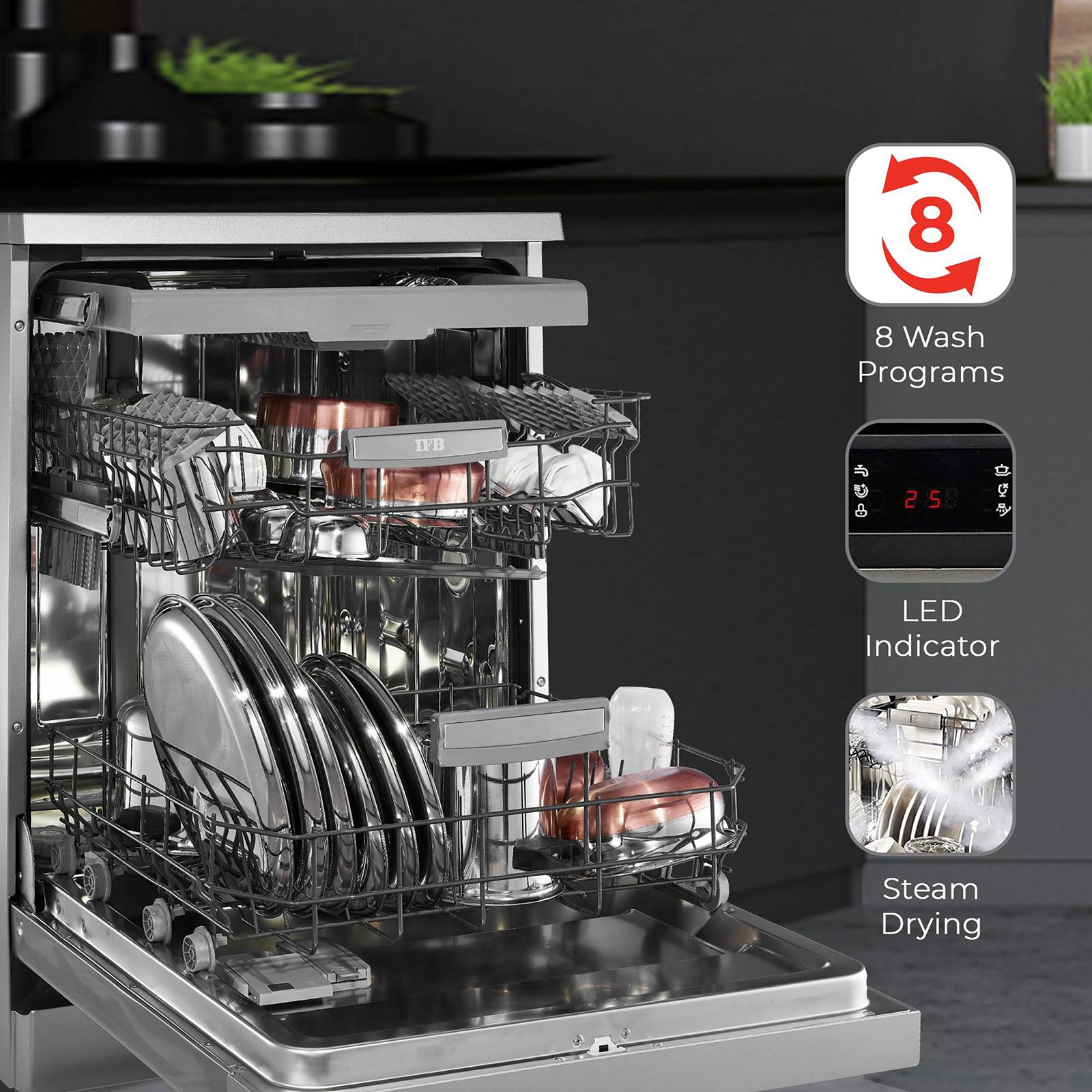 IFB Neptune SX1 15 Place Settings Free Standing Dishwasher with Hot Water Wash (Stainless Steel)_11