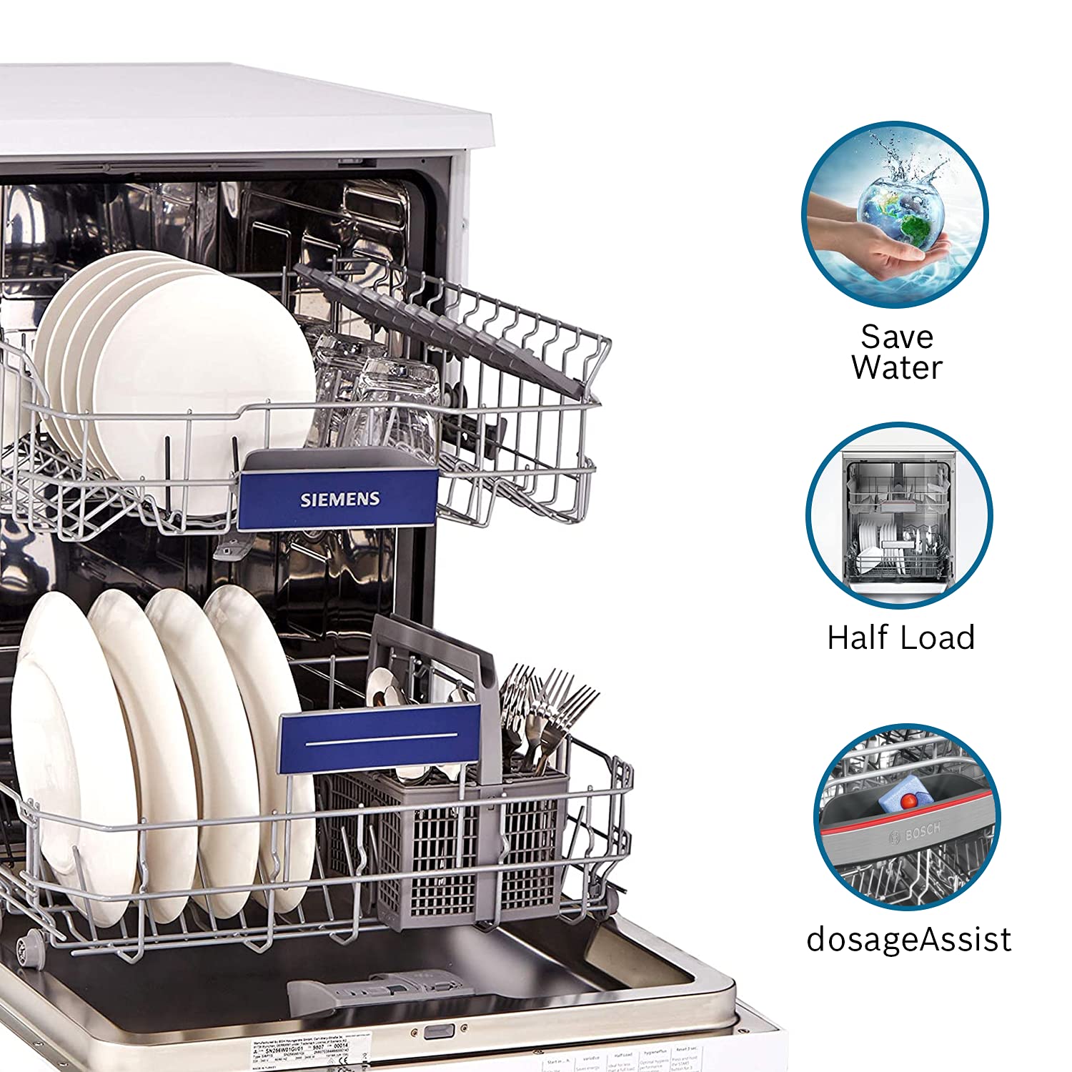 SIEMENS iQ500 13 Place Settings Free Standing Dishwasher with Glass Protection Technology (White)_9