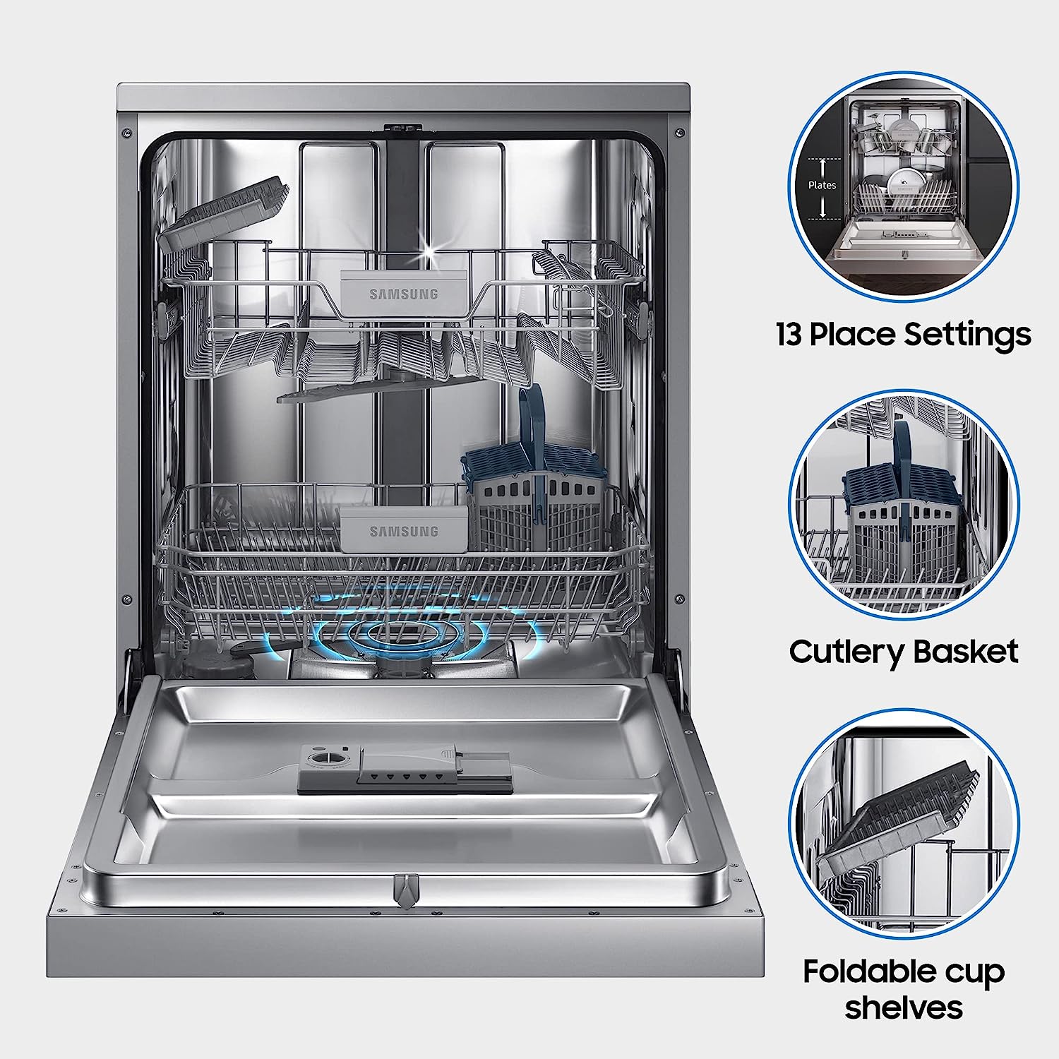 SAMSUNG 13 Place Settings Free Standing Dishwasher with Intensive Wash (Stainless Steel)_19