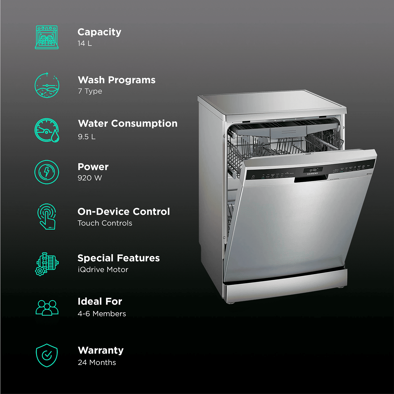 SIEMENS iQ500 14 Place Settings Free StandingSmart Dishwasher with Glass Protection Technology (Silver Inox) SIEMENS iQ500 14 Place Settings Free StandingSmart Dishwasher with Glass Protection Technology (Silver Inox)_3