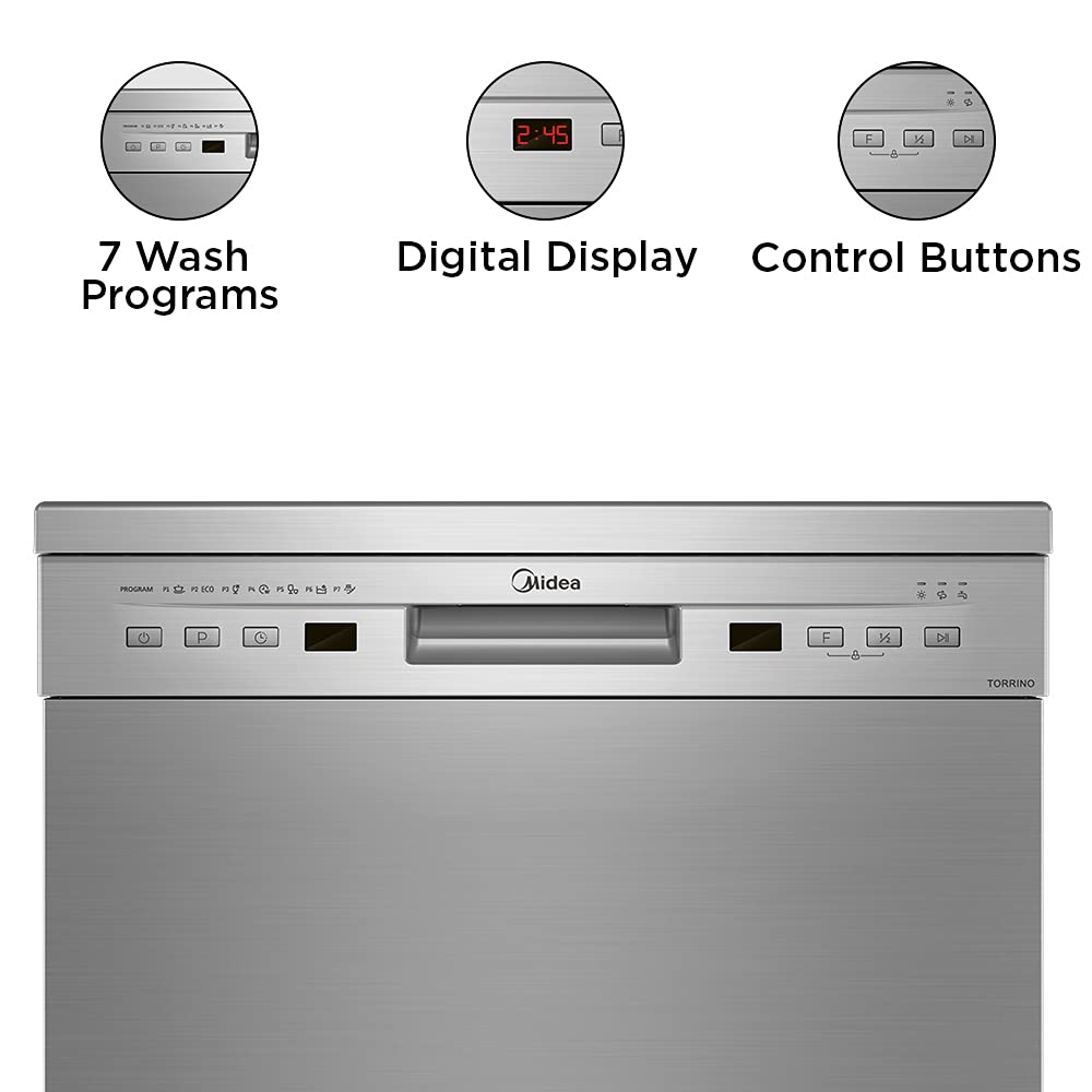 Midea 8 Place Settings Free Standing Dishwasher with Smart Power Off Memory (No Pre-rinse Required, Silver)_14