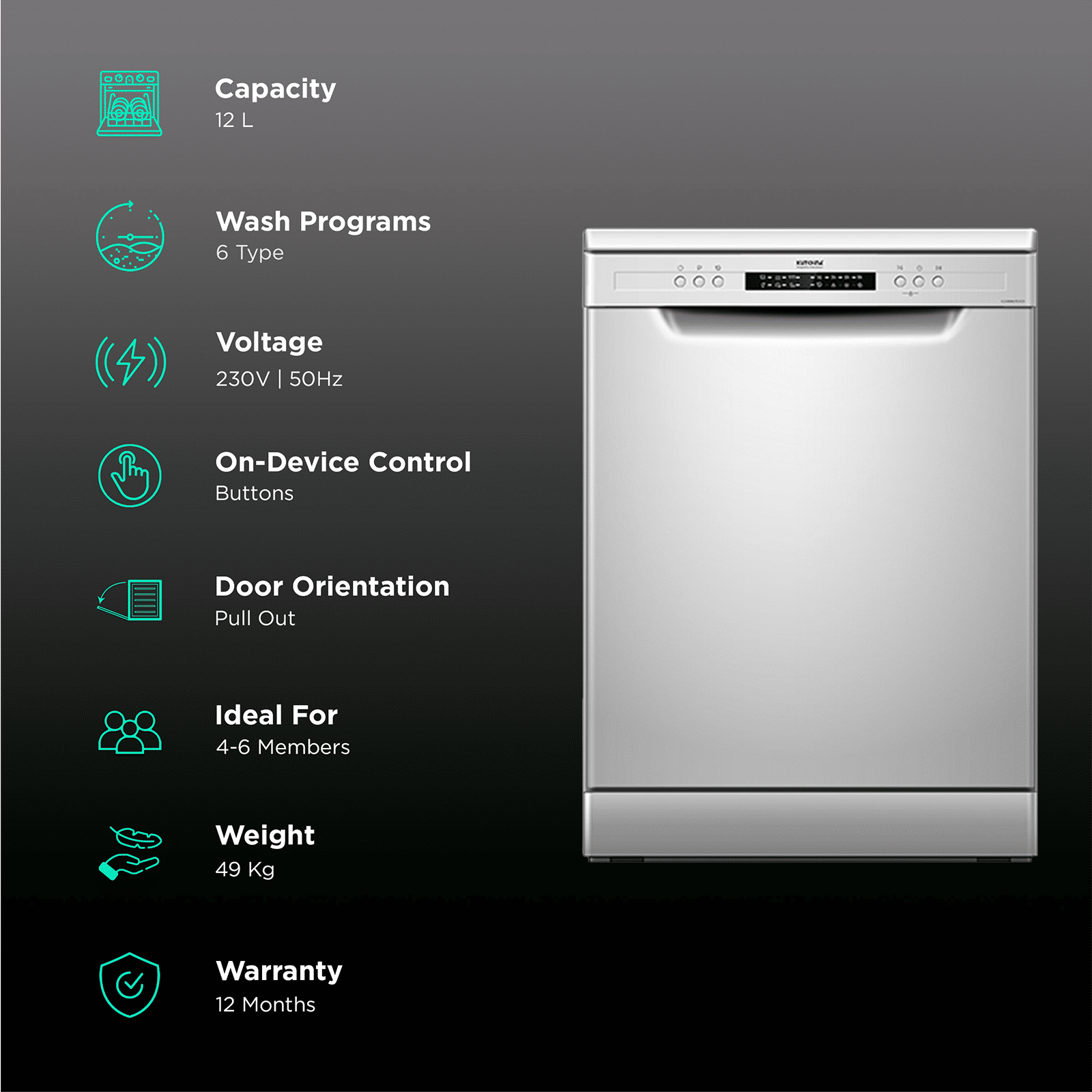Kutchina KLEANMATE ECO 12 Place Settings Free Standing Dishwasher with Height Adjustable Tray (Light Grey) Kutchina KLEANMATE ECO 12 Place Settings Free Standing Dishwasher with Height Adjustable Tray (Light Grey)_3