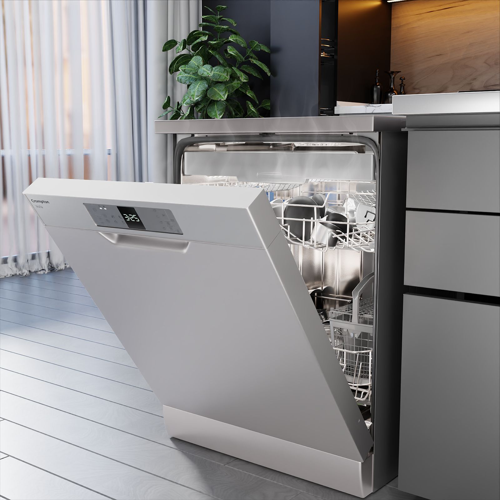 Crompton Voila 14 Place Settings Free Standing Dishwasher with Steam Wash (Dark Silver)_8