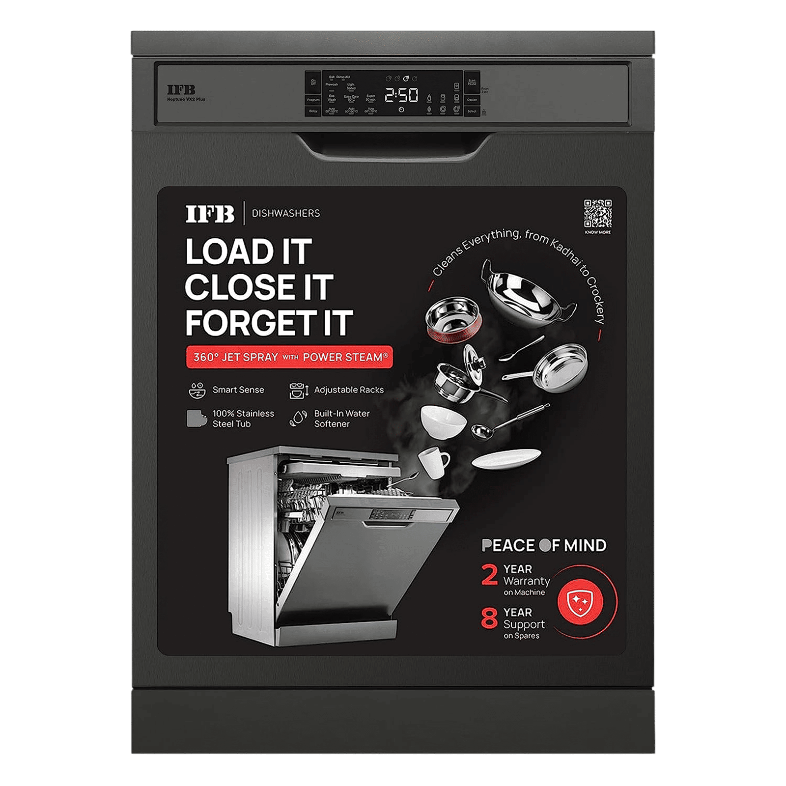 IFB Neptune VX2 Plus 16 Place Settings Free Standing Dishwasher with Hot Water Wash (Inox Grey) IFB Neptune VX2 Plus 16 Place Settings Free Standing Dishwasher with Hot Water Wash (Inox Grey)_1