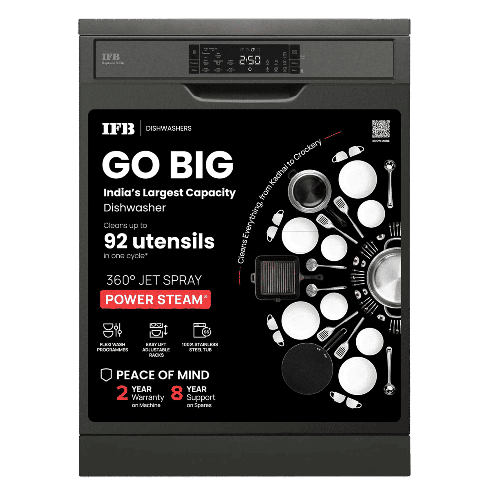 IFB Neptune VX16 16 Place Settings Free Standing Dishwasher with Ion Technology (No Pre-rinse Required, Inox Grey) IFB Neptune VX16 16 Place Settings Free Standing Dishwasher with Ion Technology (No Pre-rinse Required, Inox Grey)_1