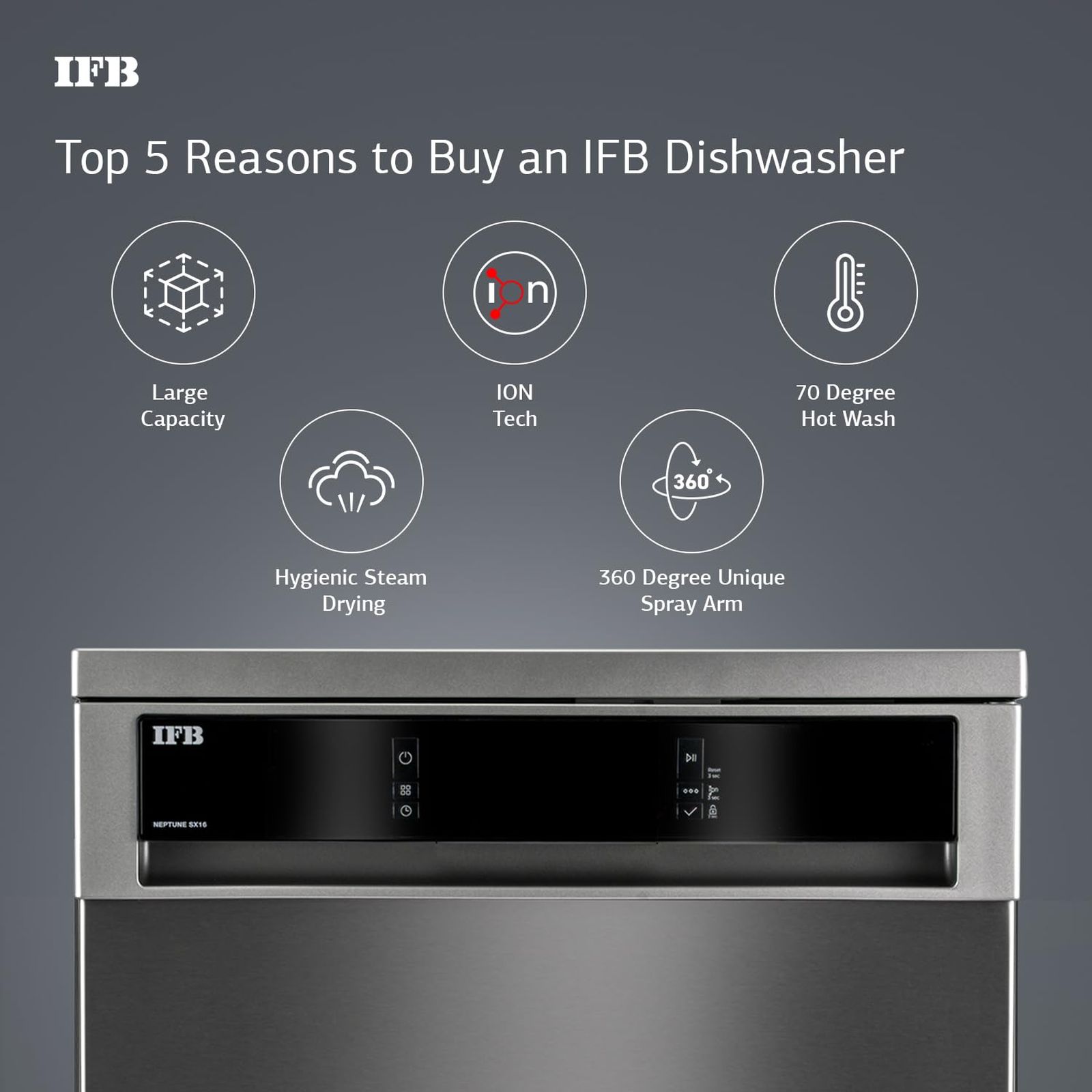 IFB Neptune SX 16 Place Settings Free Standing Dishwasher with Germfree Hygienic Wash (No Pre-rinse Required, Pearl Grey) IFB Neptune SX 16 Place Settings Free Standing Dishwasher with Germfree Hygienic Wash (No Pre-rinse Required, Pearl Grey)_4
