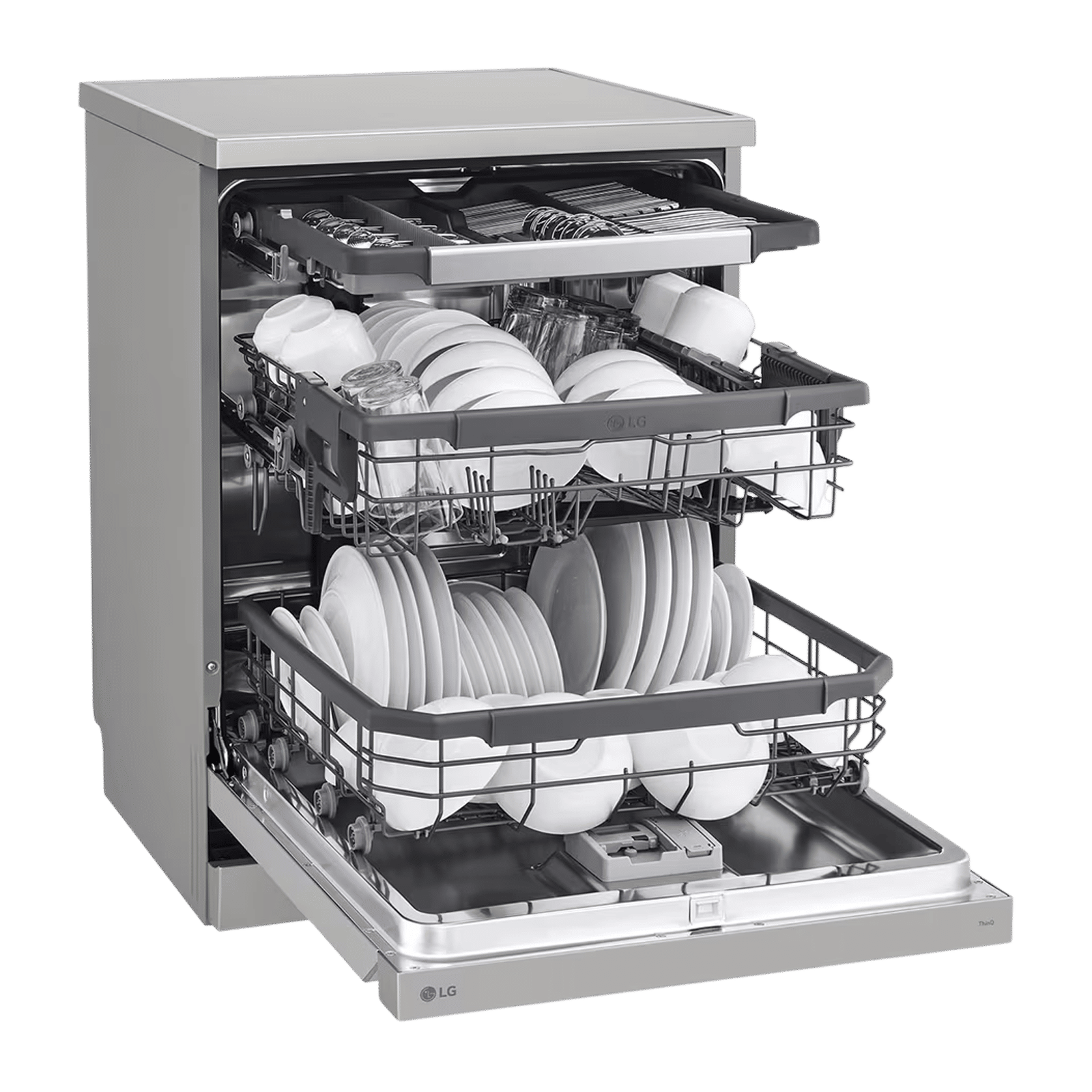 LG 15 Place Settings Free Standing Smart Dishwasher with Front Control Panel (No Pre-rinse Required, Prime Silver)_12