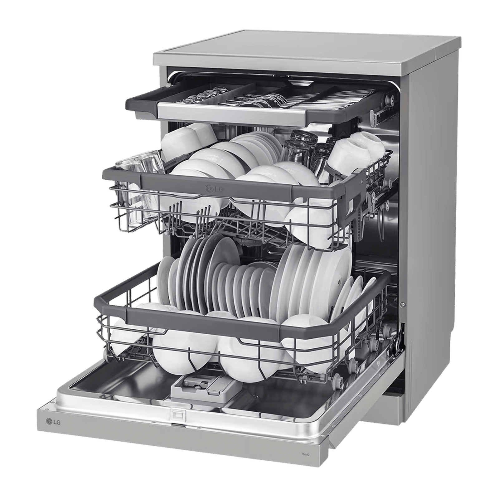LG 15 Place Settings Free Standing Smart Dishwasher with Front Control Panel (No Pre-rinse Required, Prime Silver)_4