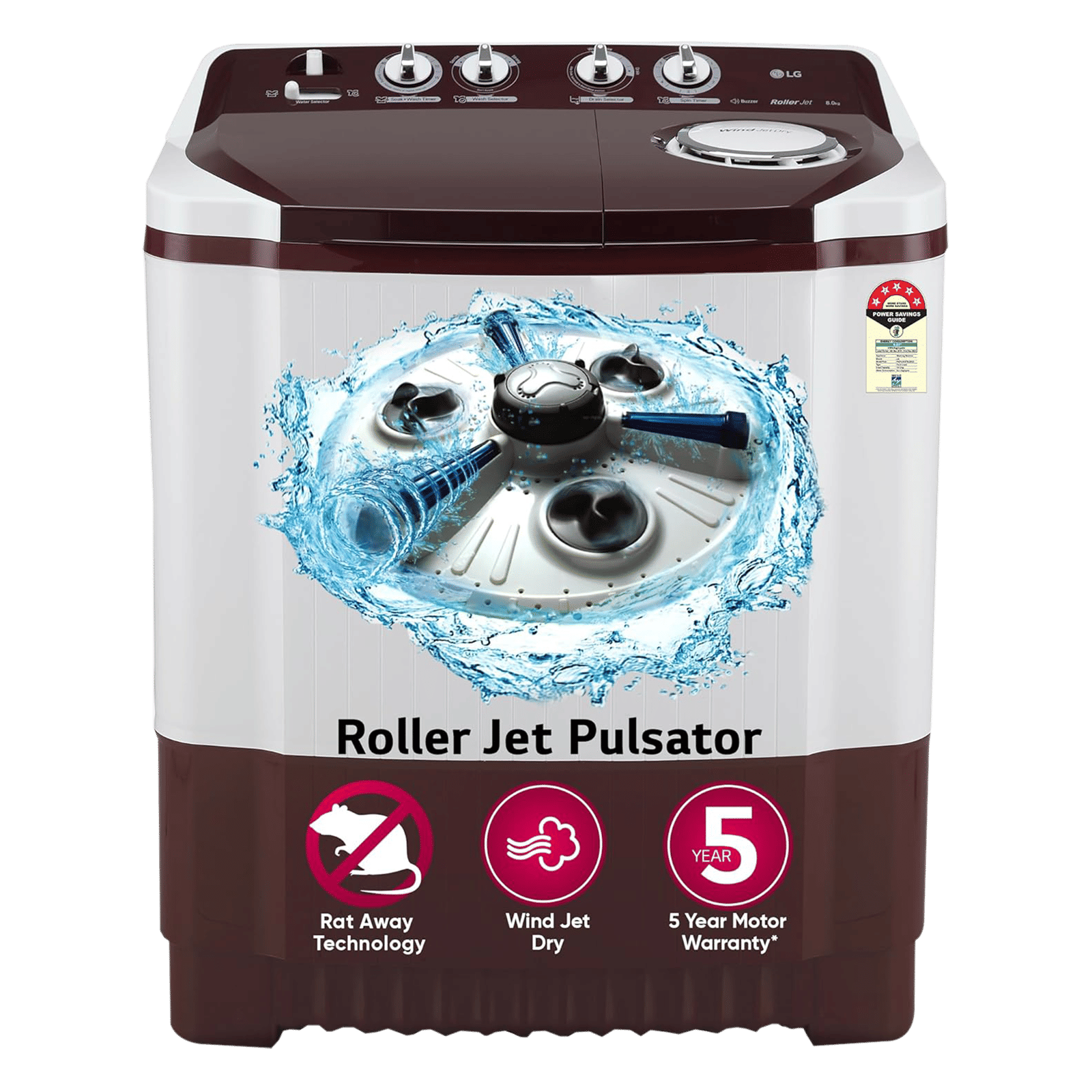 LG 8 kg 5 Star Semi Automatic Washing Machine with Lint Filter (P8030SRAZ.ABGQEIL, Burgundy)_1