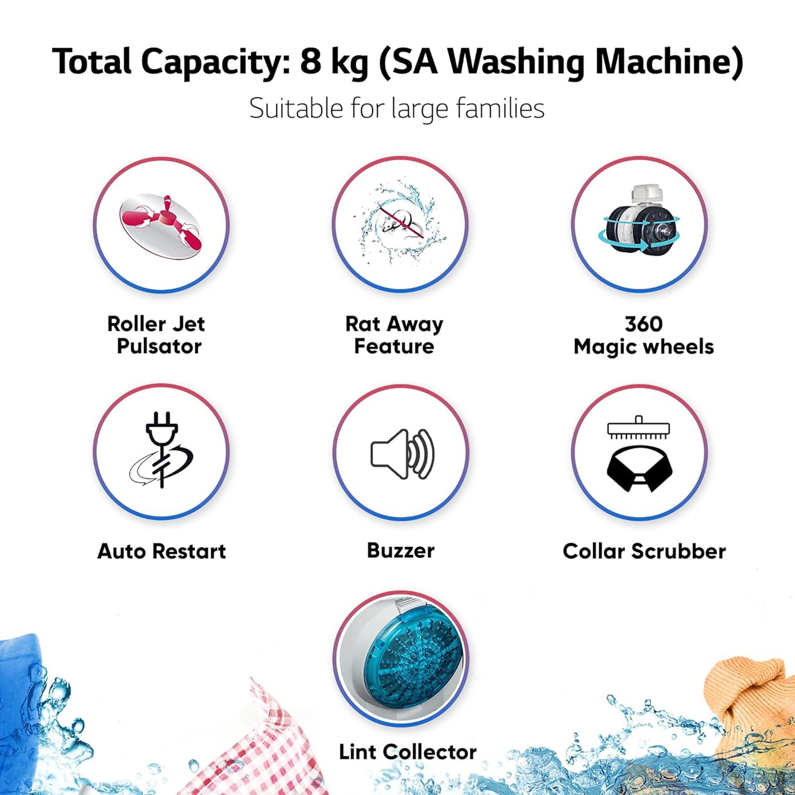 LG 8 kg 5 Star Semi Automatic Washing Machine with Lint Filter (P8030SRAZ.ABGQEIL, Burgundy)_15
