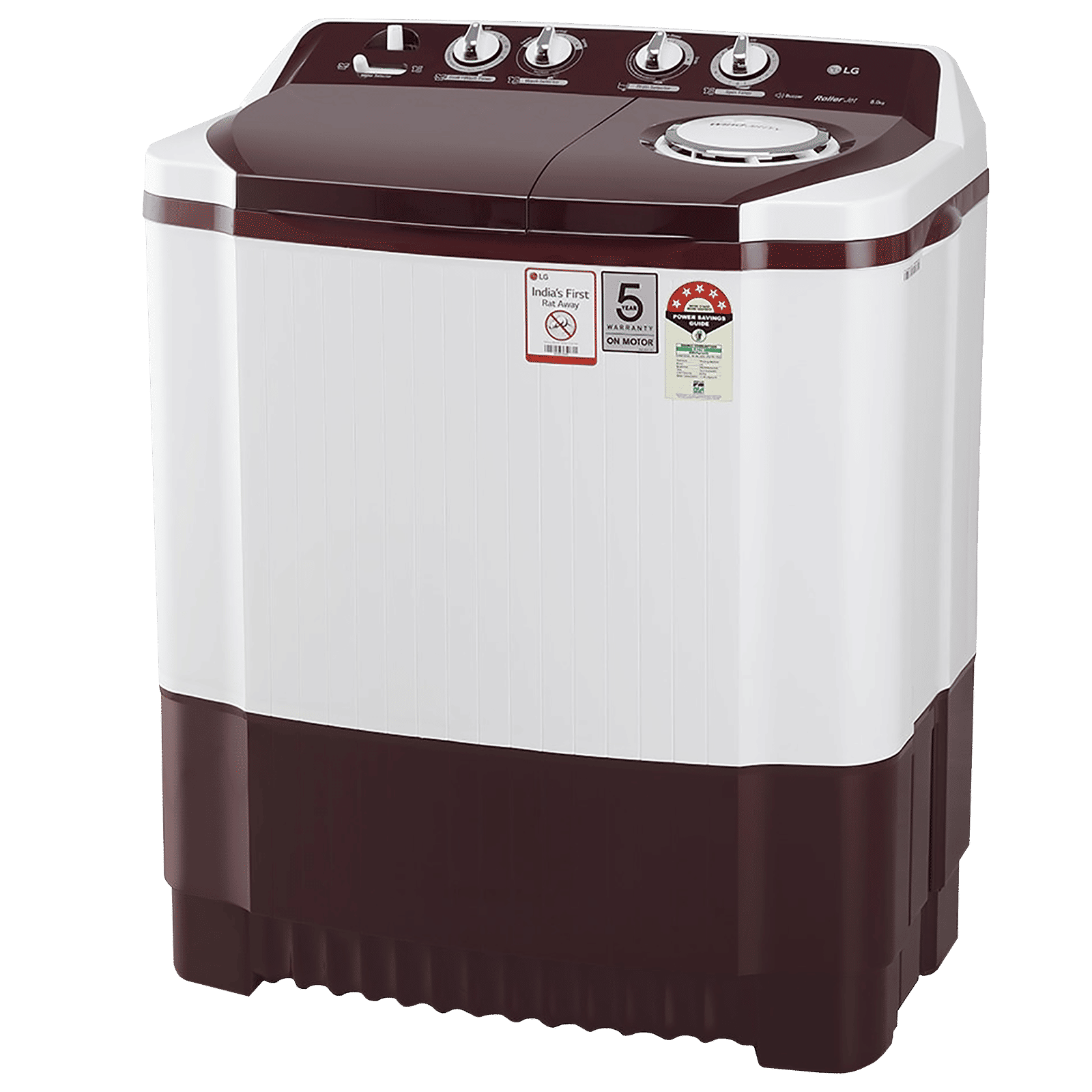 LG 8 kg 5 Star Semi Automatic Washing Machine with Lint Filter (P8030SRAZ.ABGQEIL, Burgundy)_5