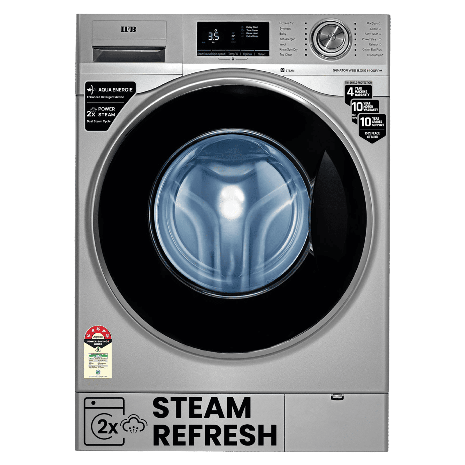 IFB 8 kg 5 Star Fully Automatic Front Load Washing Machine (Senator WSS STEAM, Steam Wash Technology, Silver)_1