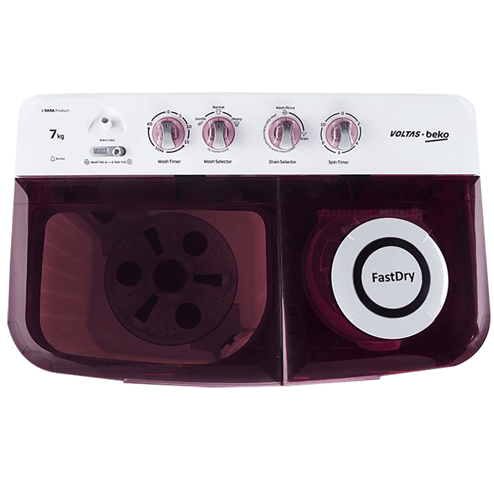 VOLTAS beko 7 kg 5 Star Semi Automatic Washing Machine with IPX4 Control Panel (WTT70DBRT, Burgundy) VOLTAS beko 7 kg 5 Star Semi Automatic Washing Machine with IPX4 Control Panel (WTT70DBRT, Burgundy)_4