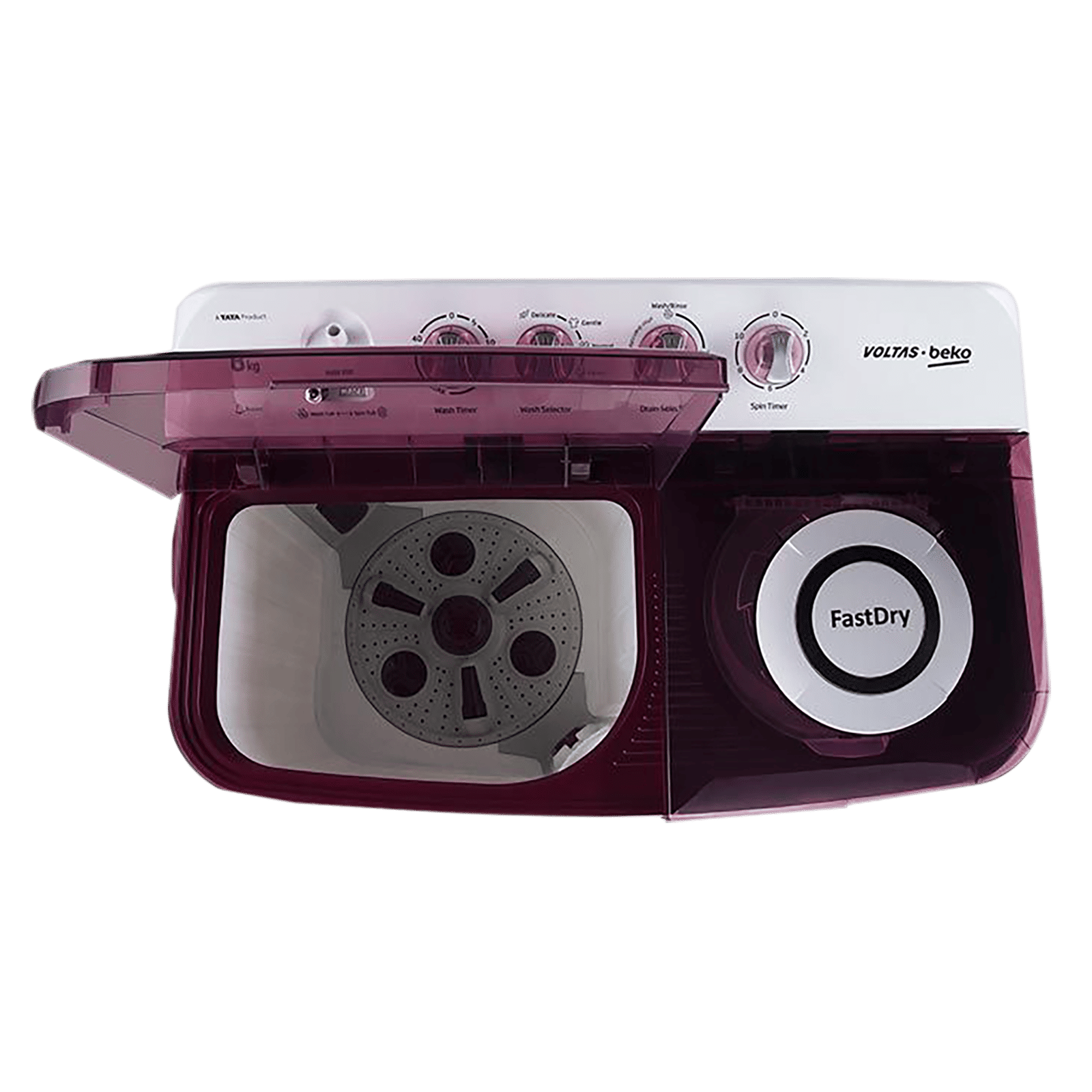 VOLTAS beko 8 kg 5 Star Semi Automatic Washing Machine with IPX4 Control Panel (WTT80DBRT, Burgundy)_7