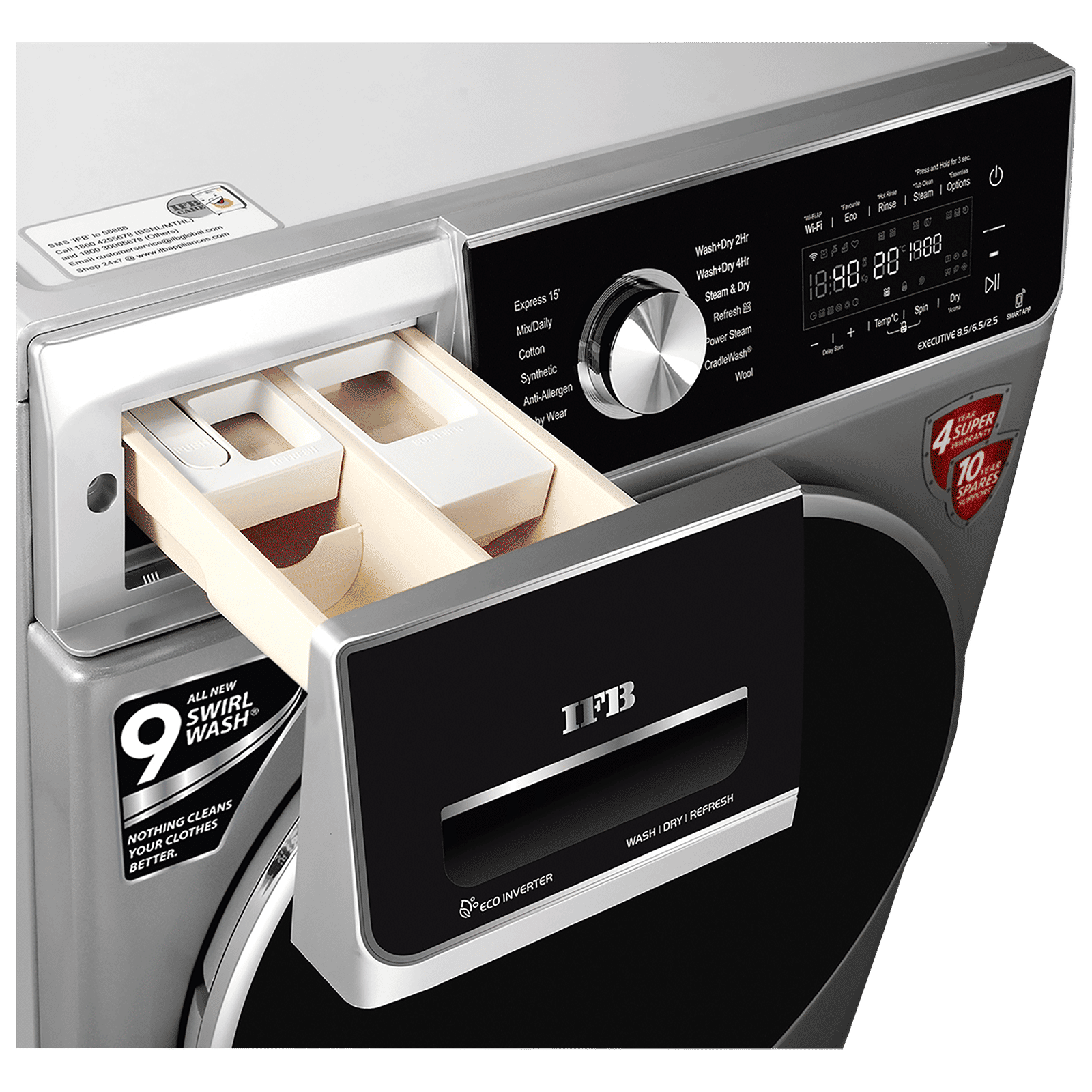 IFB 8.5/6.5 kg 5 Star Inverter Fully Automatic Front Load Washer Dryer (Executive ZXS, Power Steam Wash, Silver) IFB 8.5/6.5 kg 5 Star Inverter Fully Automatic Front Load Washer Dryer (Executive ZXS, Power Steam Wash, Silver)_9