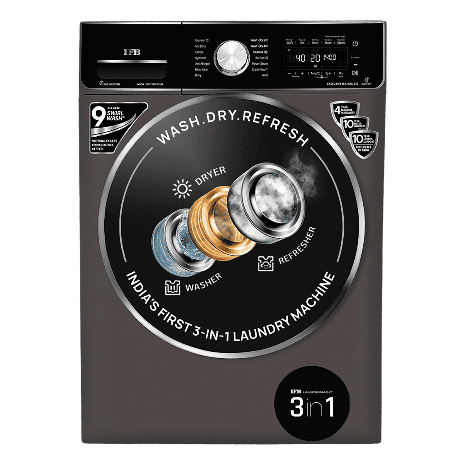 IFB 8.5/6.5 kg 5 Star Inverter Fully Automatic Front Load Washer Dryer (Executive ZXM, Power Steam Wash, Mocha)_1