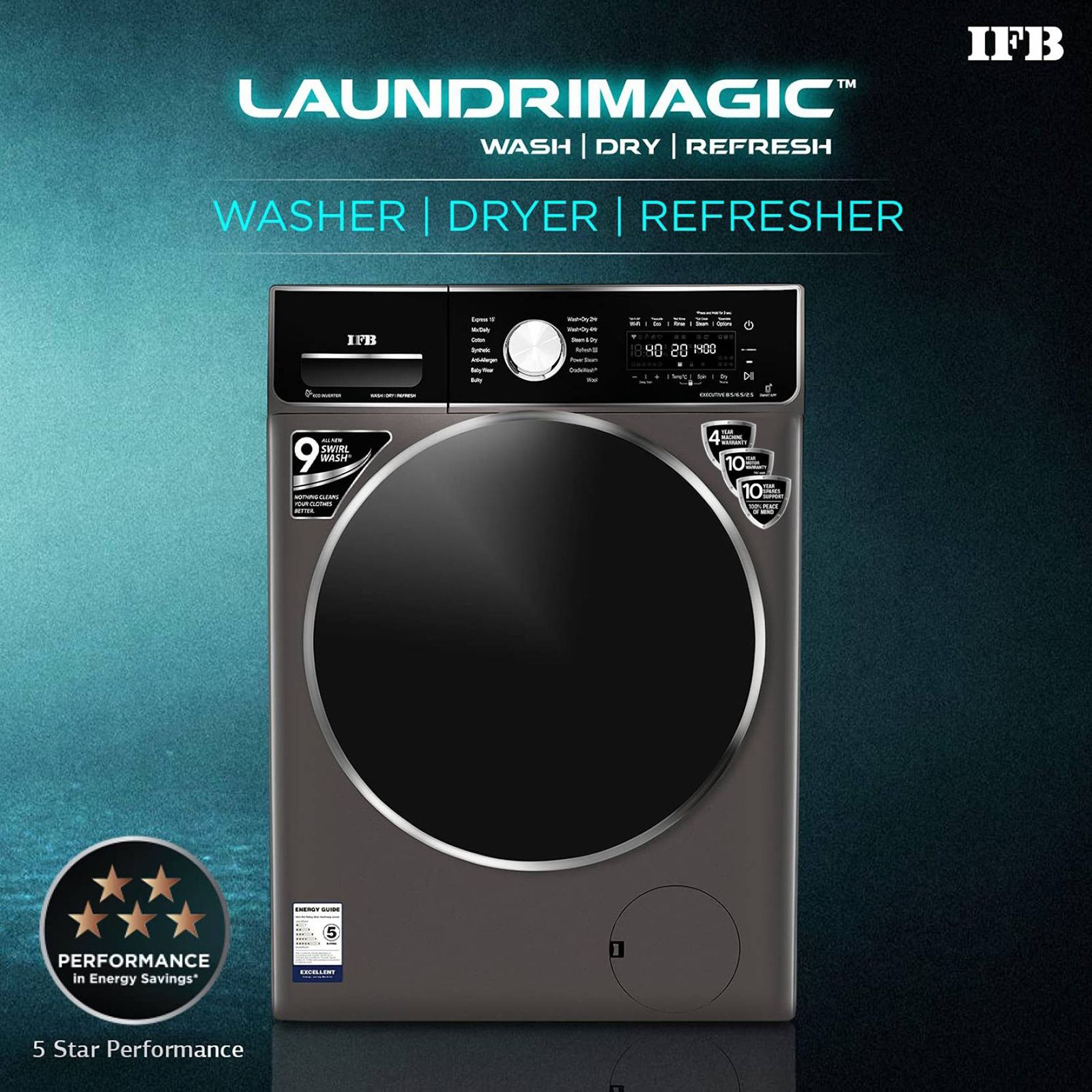 IFB 8.5/6.5 kg 5 Star Inverter Fully Automatic Front Load Washer Dryer (Executive ZXM, Power Steam Wash, Mocha)_12