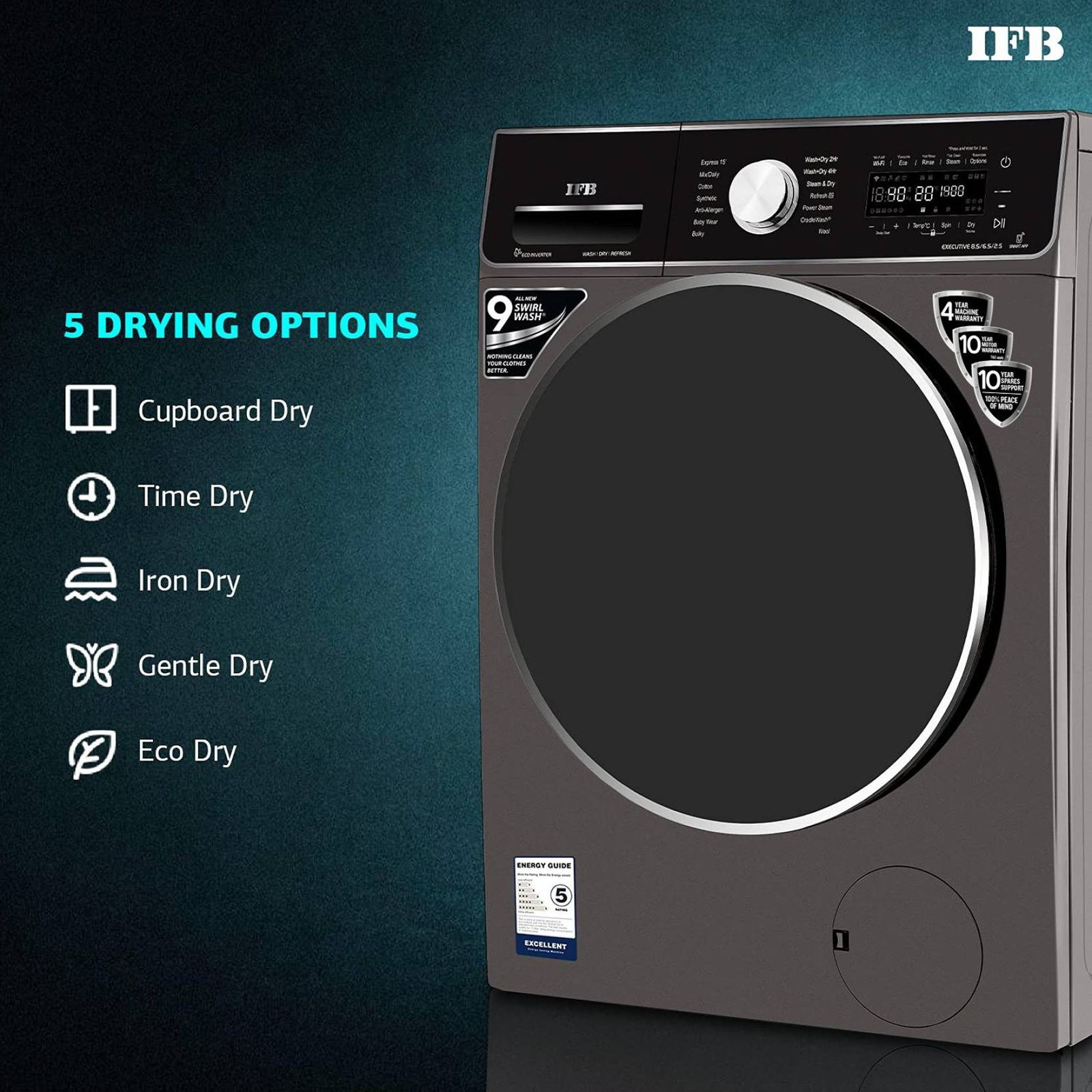 IFB 8.5/6.5 kg 5 Star Inverter Fully Automatic Front Load Washer Dryer (Executive ZXM, Power Steam Wash, Mocha)_16
