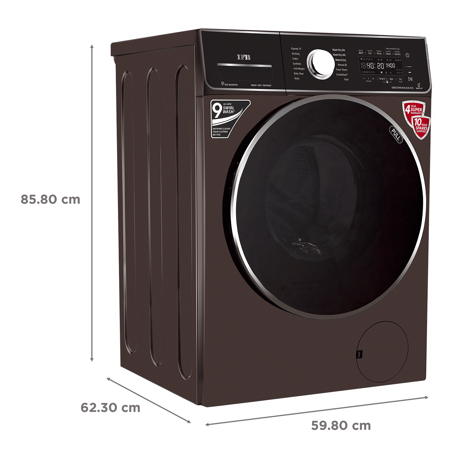 IFB 8.5/6.5 kg 5 Star Inverter Fully Automatic Front Load Washer Dryer (Executive ZXM, Power Steam Wash, Mocha)_3