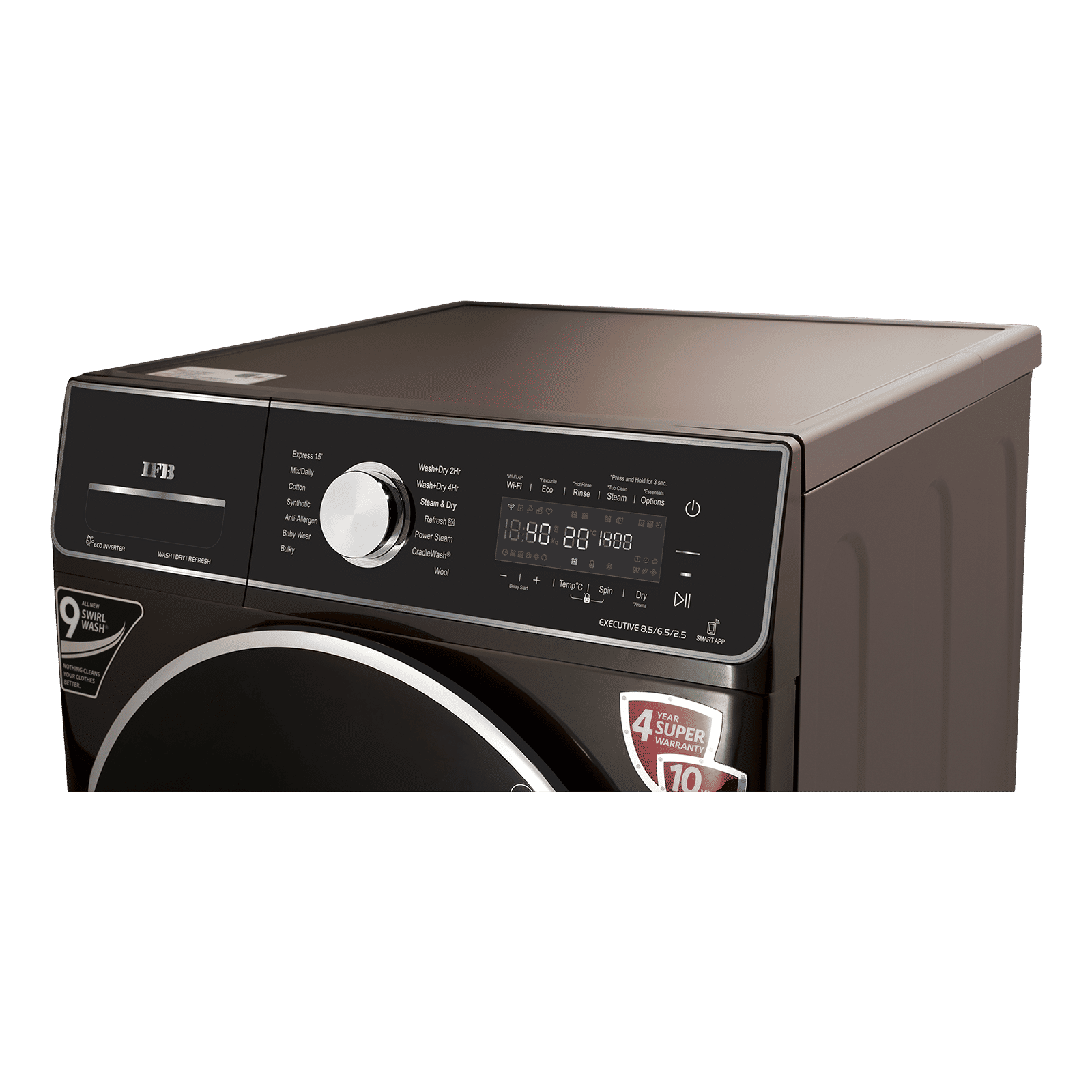 IFB 8.5/6.5 kg 5 Star Inverter Fully Automatic Front Load Washer Dryer (Executive ZXM, Power Steam Wash, Mocha)_4