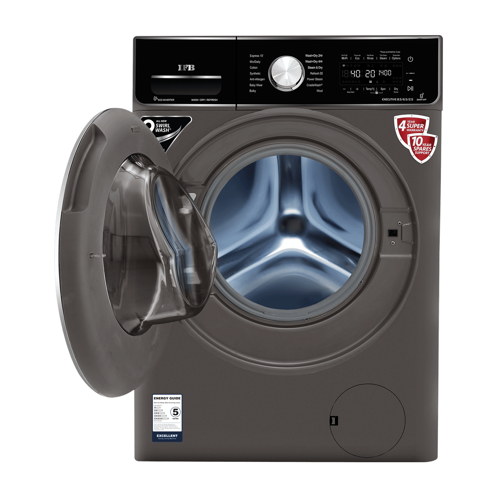 IFB 8.5/6.5 kg 5 Star Inverter Fully Automatic Front Load Washer Dryer (Executive ZXM, Power Steam Wash, Mocha)_7