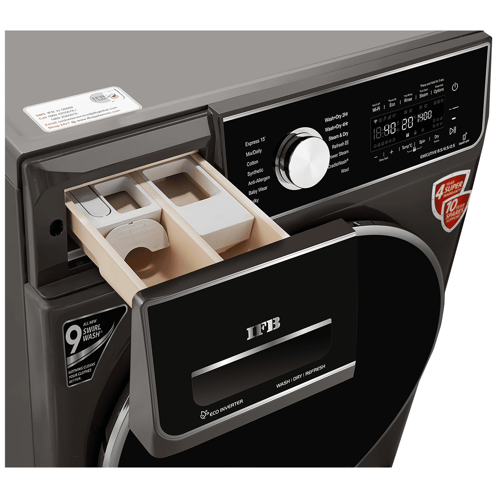 IFB 8.5/6.5 kg 5 Star Inverter Fully Automatic Front Load Washer Dryer (Executive ZXM, Power Steam Wash, Mocha)_9