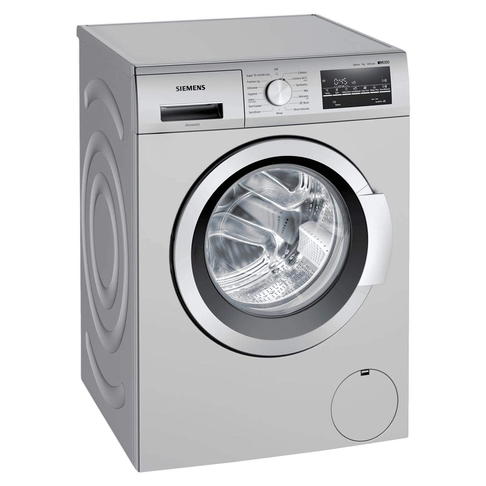 SIEMENS 7 kg 5 Star Fully Automatic Front Load Washing Machine (iQ300, WM12J26SIN, Wave Drum, Silver)_1