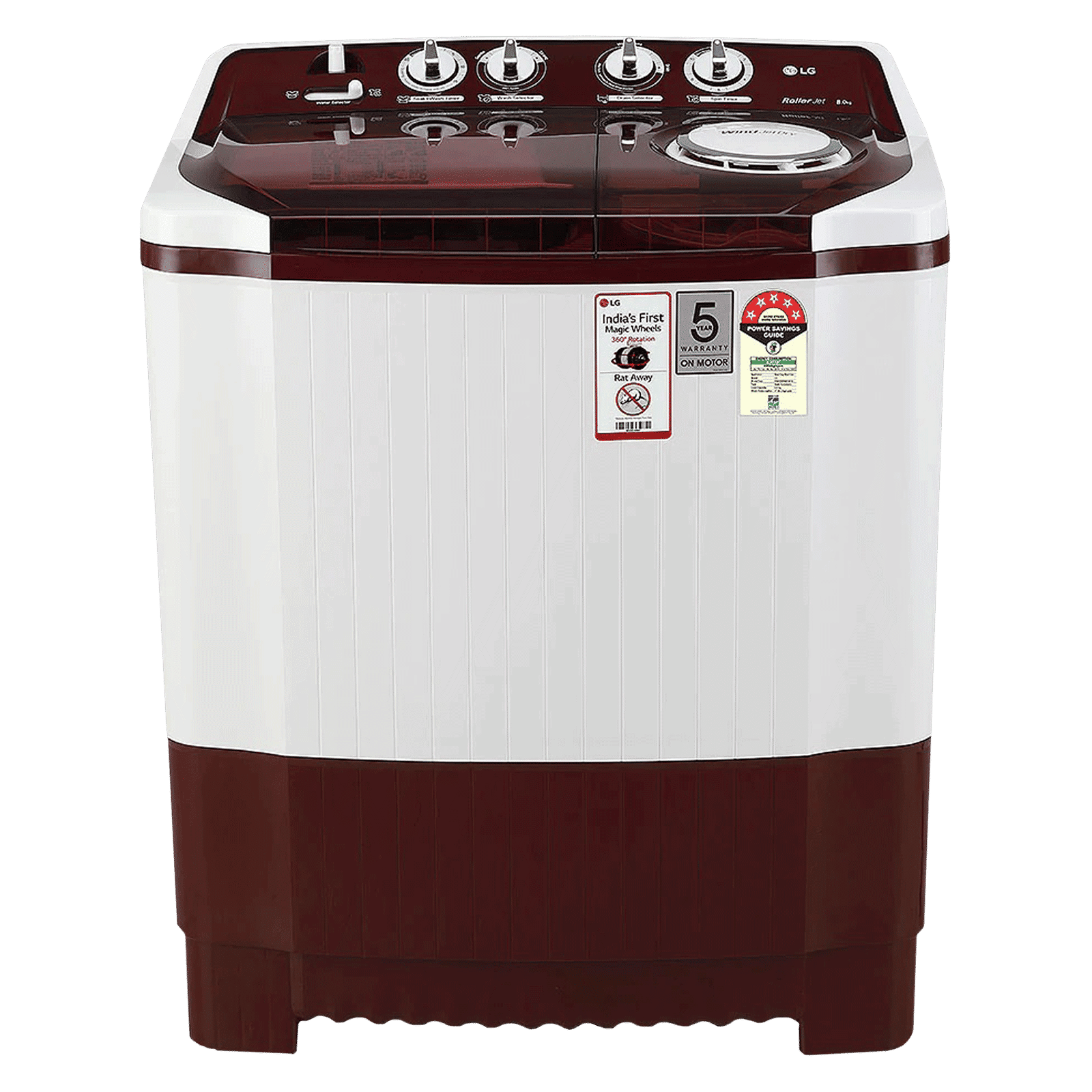 LG 8 kg 5 Star Semi Automatic Washing Machine with Lint Filter (P8035SRAZ.ABGQEIL, Burgundy) LG 8 kg 5 Star Semi Automatic Washing Machine with Lint Filter (P8035SRAZ.ABGQEIL, Burgundy)_1