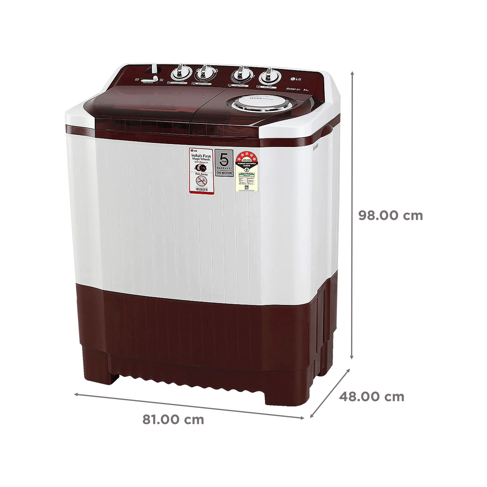 LG 8 kg 5 Star Semi Automatic Washing Machine with Lint Filter (P8035SRAZ.ABGQEIL, Burgundy) LG 8 kg 5 Star Semi Automatic Washing Machine with Lint Filter (P8035SRAZ.ABGQEIL, Burgundy)_3