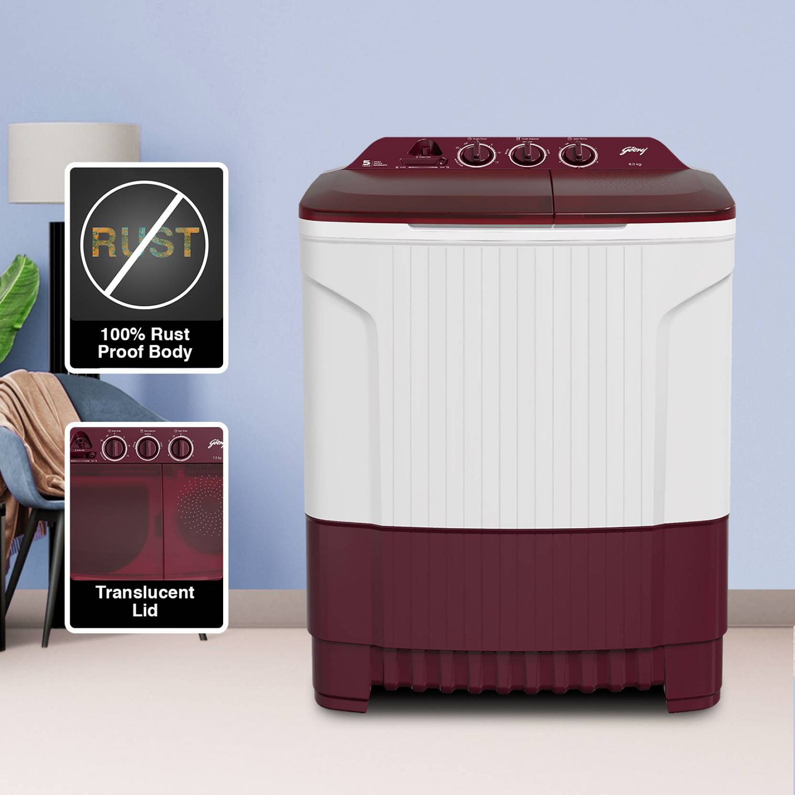 Godrej 7.2 kg 5 Star Semi Automatic Washing Machine with Magic Filter (Edge, WS EDGE CLS 7.2 WN, Wine Red) Godrej 7.2 kg 5 Star Semi Automatic Washing Machine with Magic Filter (Edge, WS EDGE CLS 7.2 WN, Wine Red)_10