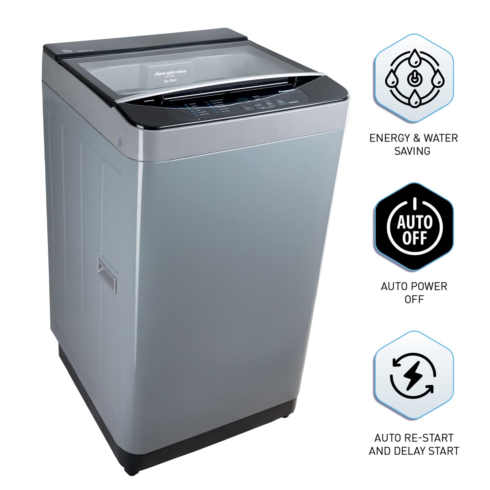 Panasonic 7 kg 5 Star Fully Automatic Top Load Washing Machine (NA-F70C1MRB, Lint Filter, Middle Free Silver)_11