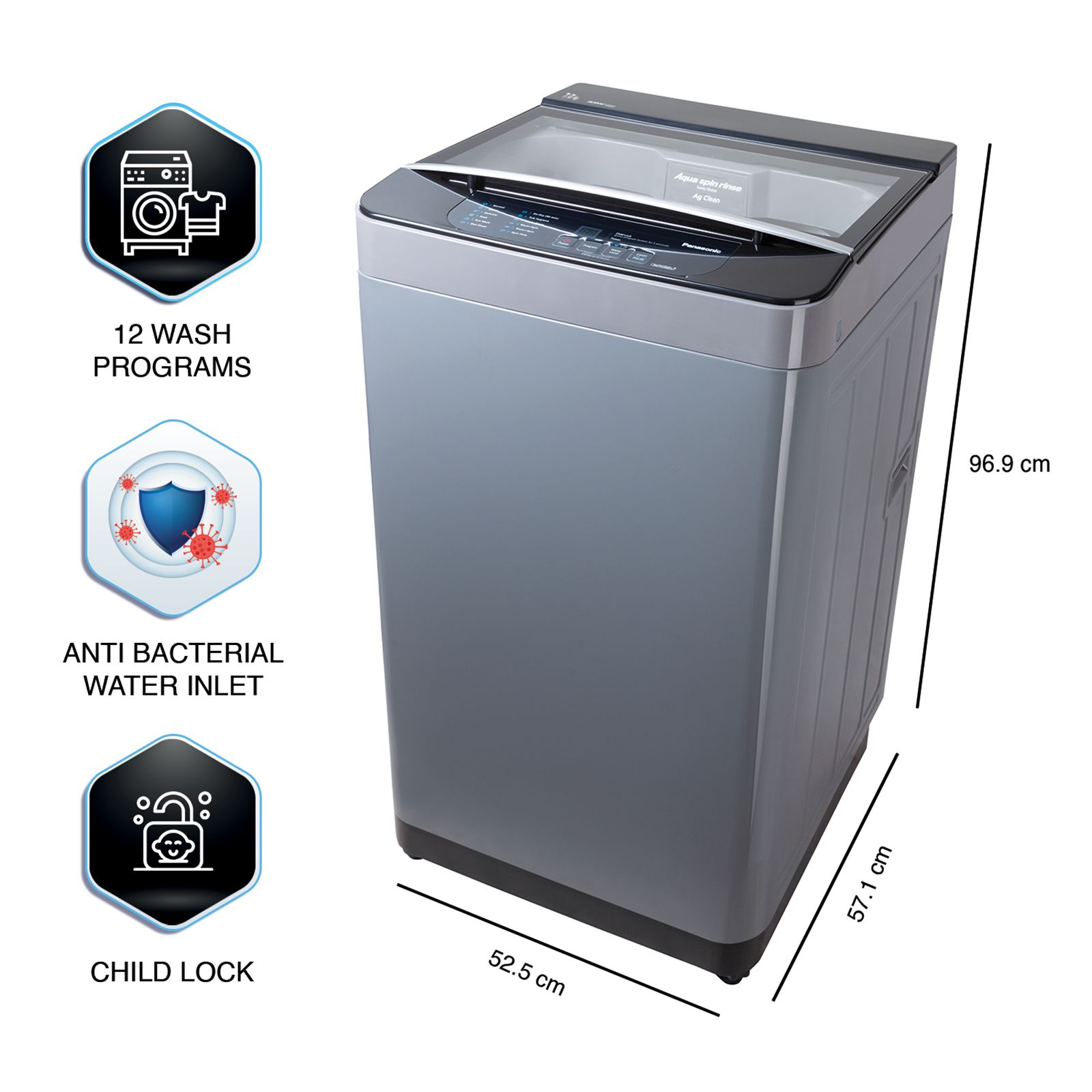 Panasonic 7 kg 5 Star Fully Automatic Top Load Washing Machine (NA-F70C1MRB, Lint Filter, Middle Free Silver)_12