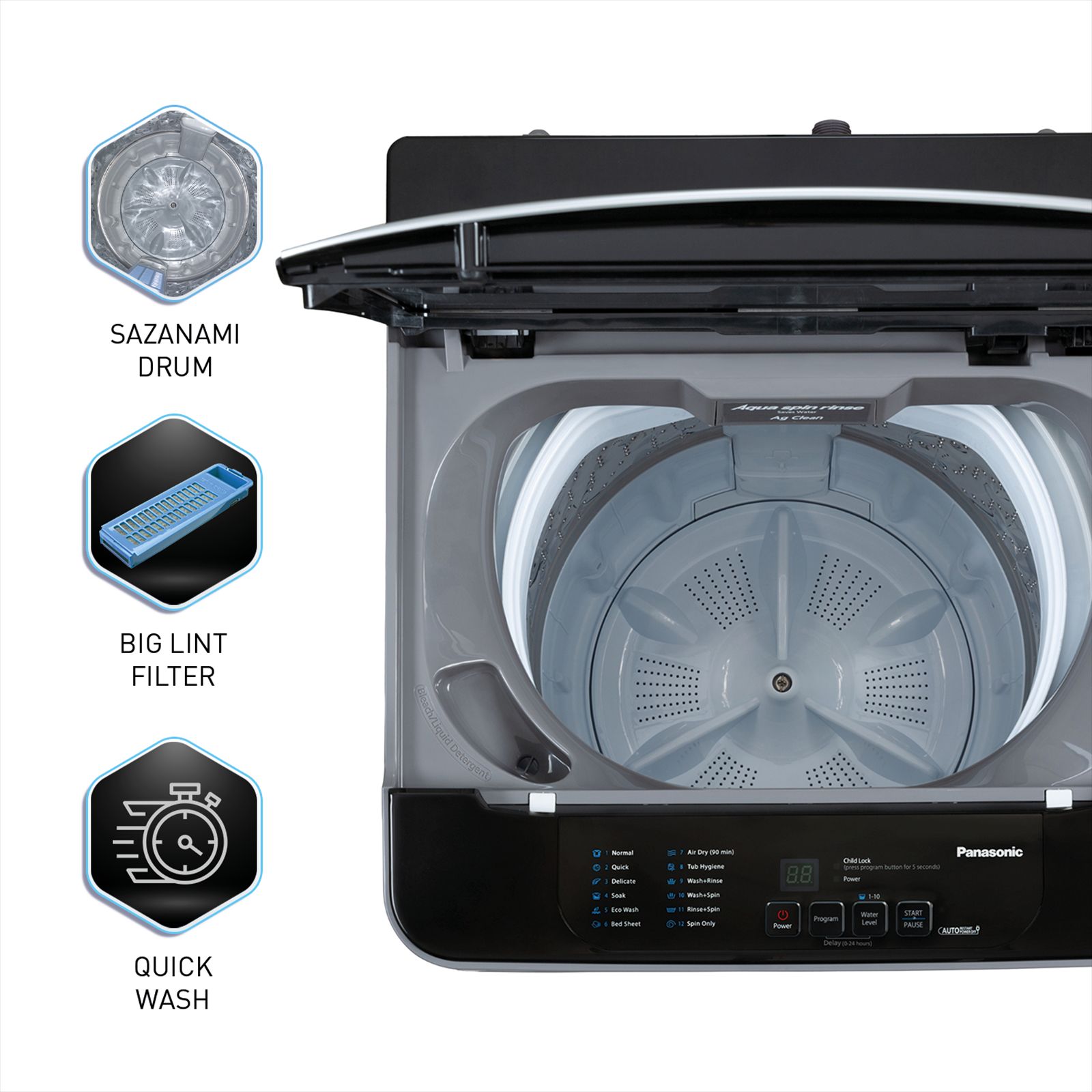 Panasonic 7 kg 5 Star Fully Automatic Top Load Washing Machine (NA-F70C1MRB, Lint Filter, Middle Free Silver)_13