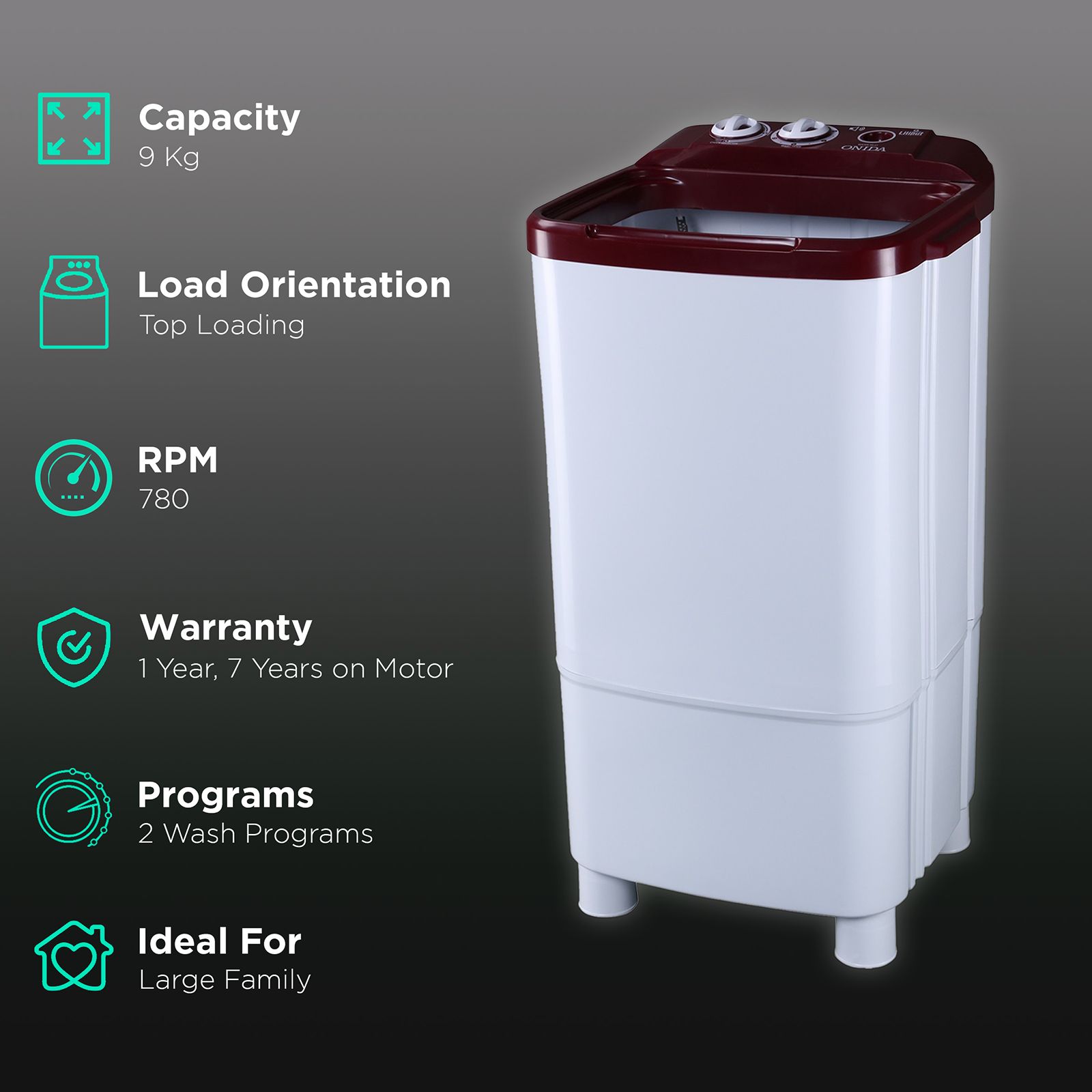 ONIDA 9 kg Semi Automatic Washer with Anti Rat Mesh (Liliput, W90W, Lava Red)_2