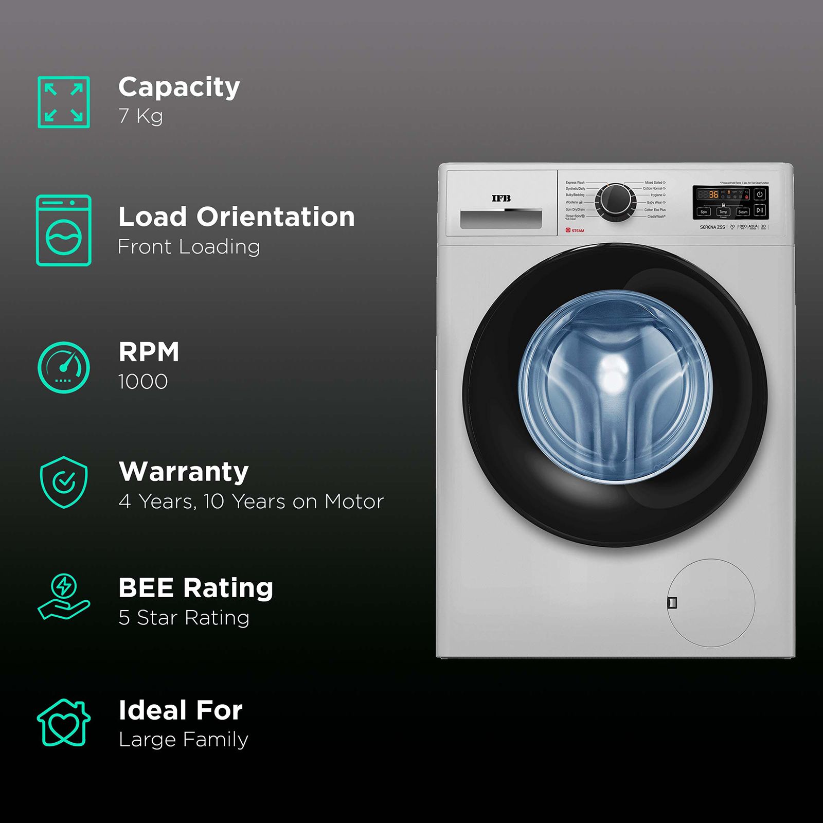 IFB 7 kg 5 Star Fully Automatic Front Load Washing Machine (Serena ZSS 7010, Aqua Energie, Silver) IFB 7 kg 5 Star Fully Automatic Front Load Washing Machine (Serena ZSS 7010, Aqua Energie, Silver)_2