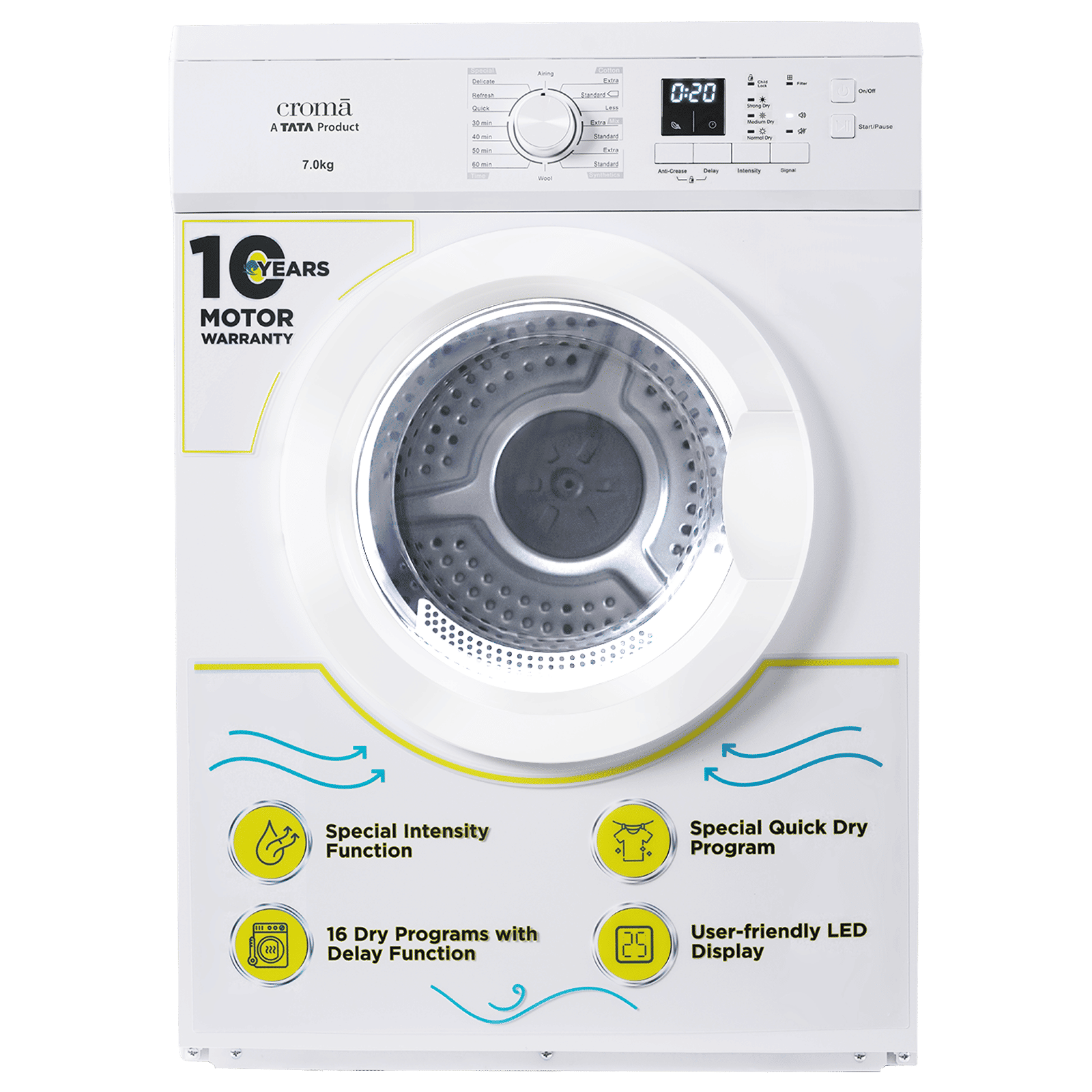 Croma 7 kg Fully Automatic Front Load Dryer (Fixed Frequency Motor, White) Croma 7 kg Fully Automatic Front Load Dryer (Fixed Frequency Motor, White)_1