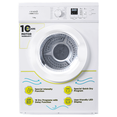 Croma 7 kg Fully Automatic Front Load Dryer (Fixed Frequency Motor, White)